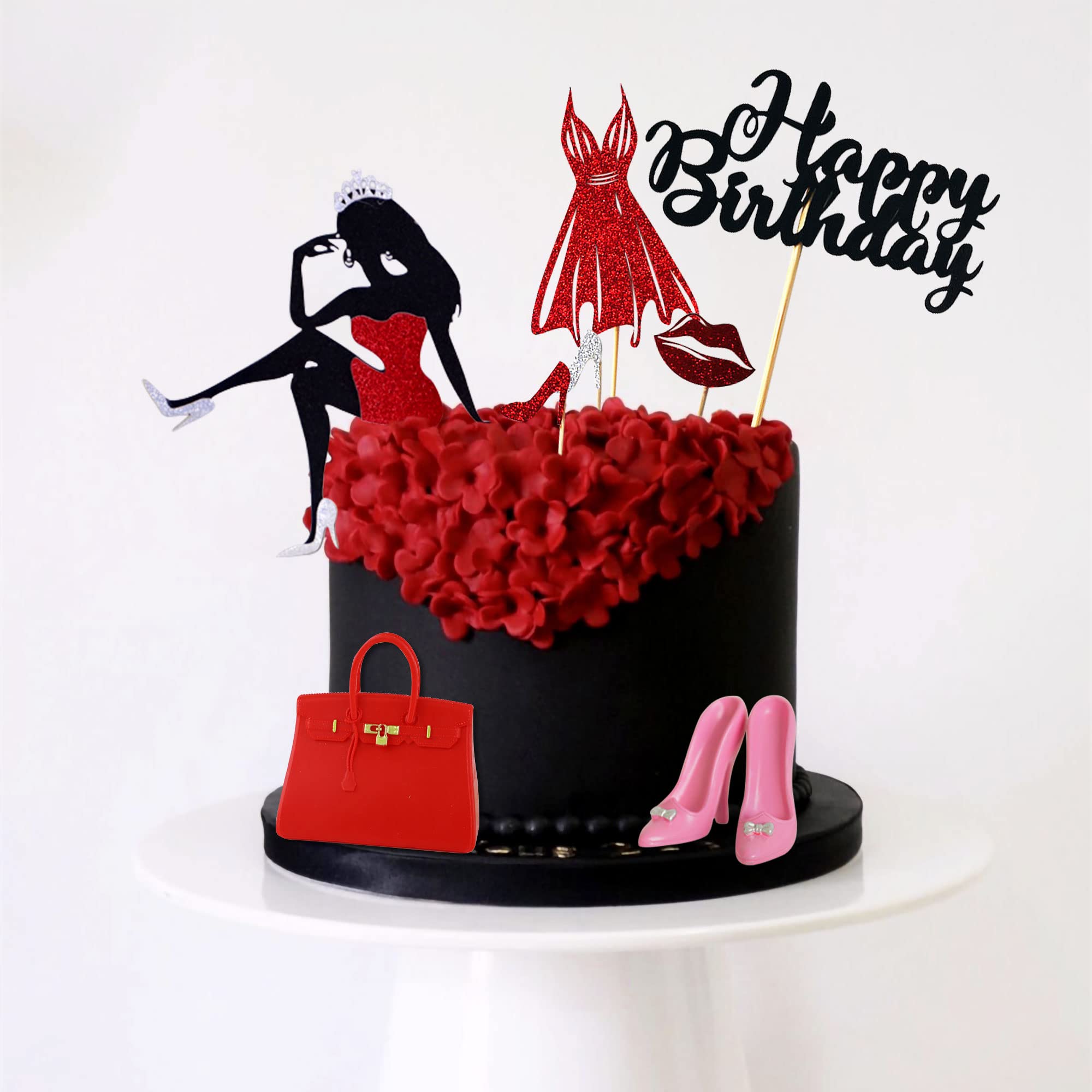 JeVenis Elegant High Heel Cake Topper - Red Shoe Birthday Cake Decoration for Women, Queen Theme Party, Bridal Shower & Bachelorette Dessert Decorations