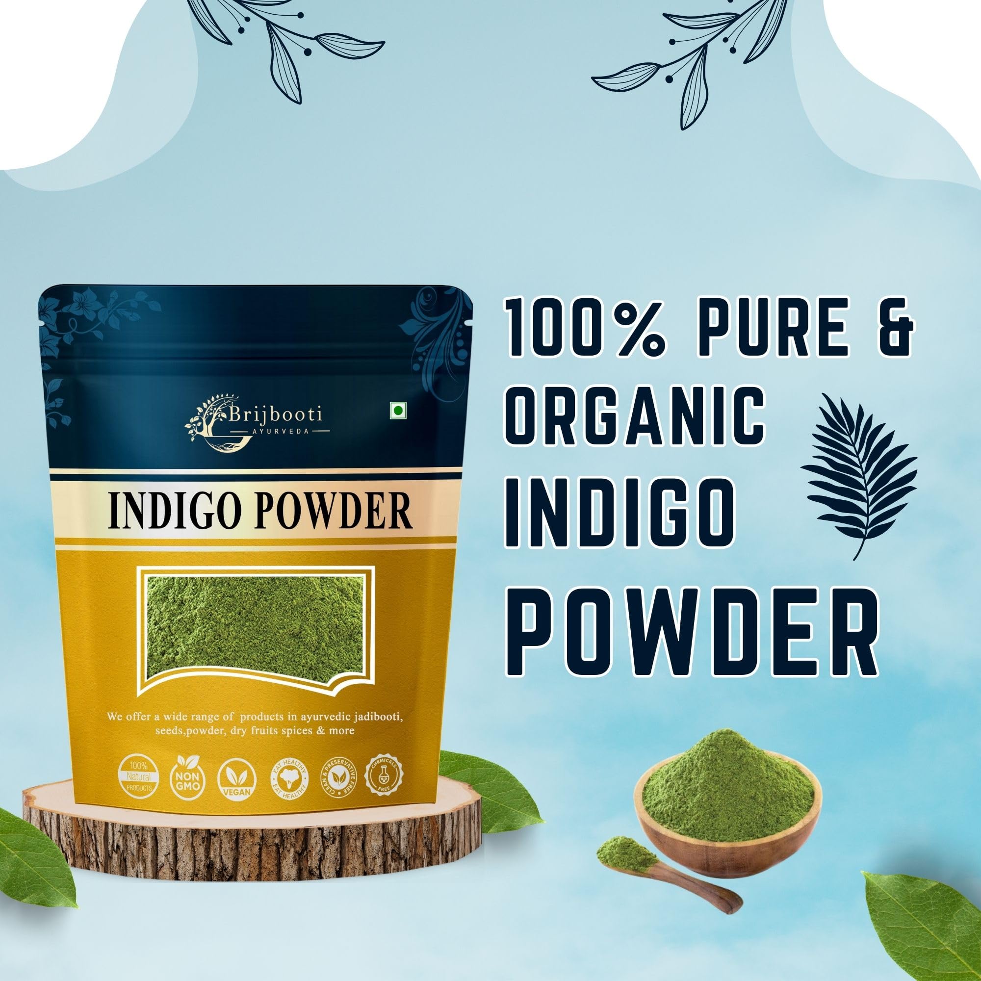 Organic Indigo Powder for Black Hair Dye (200g) | Pure Natural Henna Alternative | Hair Coloring & Tattoo Use | DIY Beauty & Herbal Hair Treatment