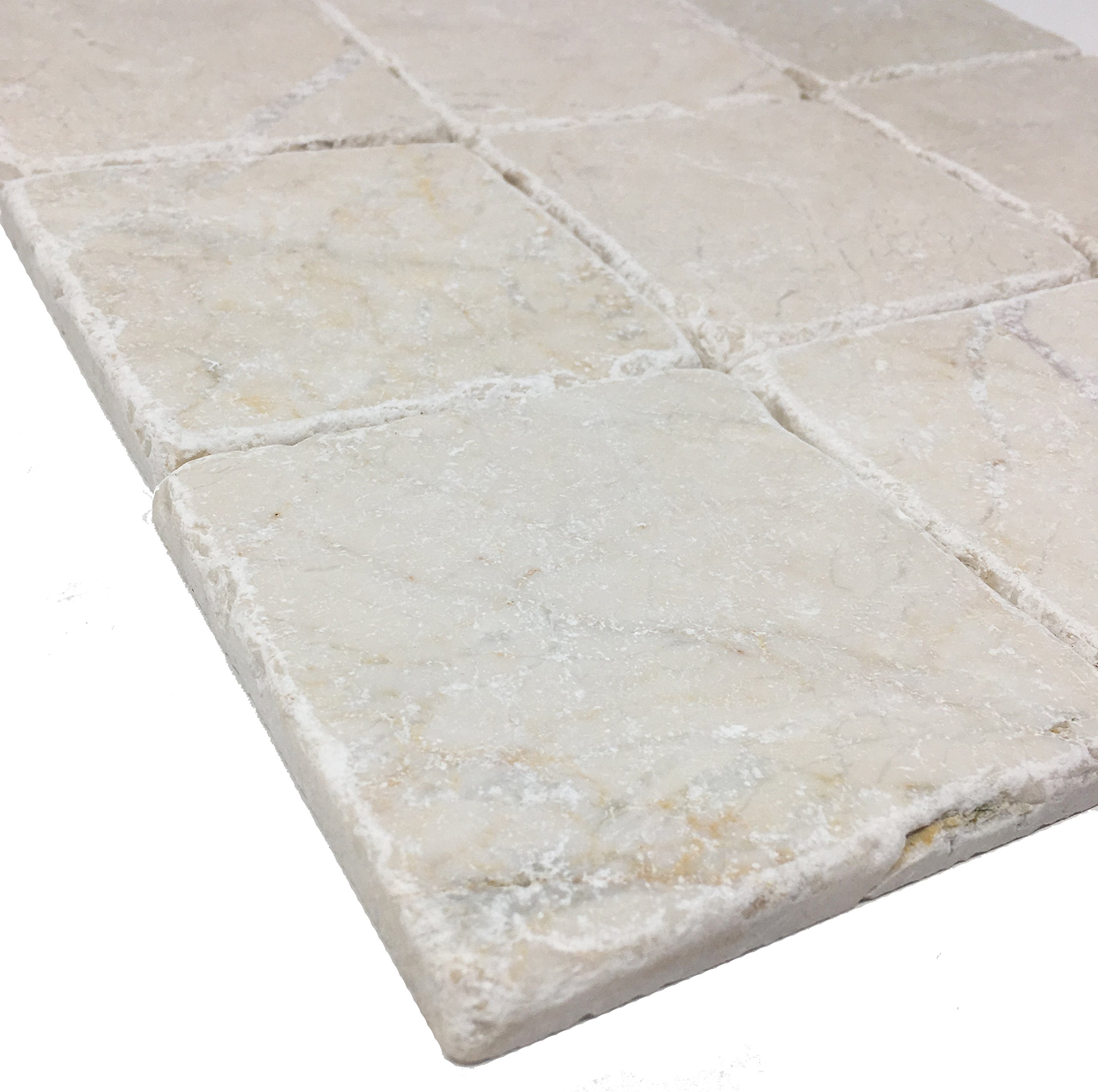 Beige (Light Cream) Marble 4” x 4” Tumbled Tile - Box of 5 Sq. Ft. - Natural Stone Wall & Floor Tile for Bathroom, Kitchen Backsplash, and Shower Surround