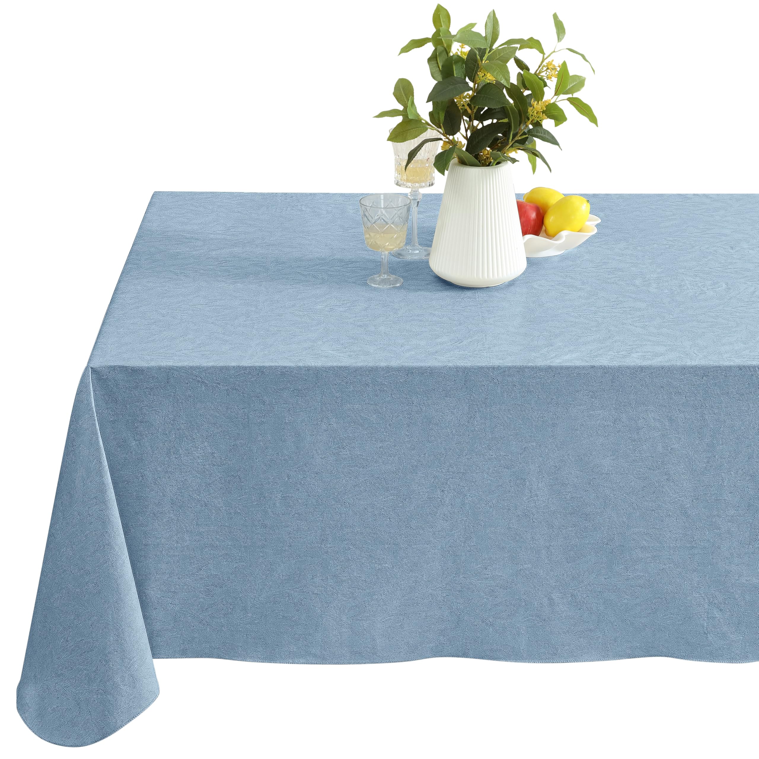 Premium Blue Napa Leaf Solid Color Vinyl Tablecloth with Flannel Backing - 60