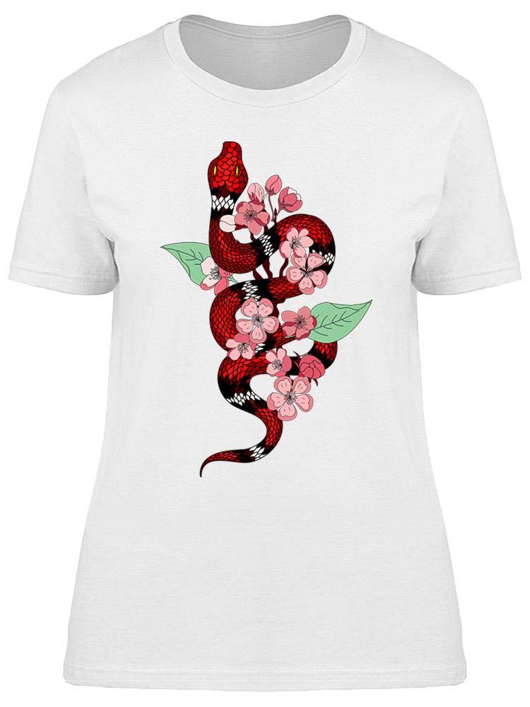 Women's Red Snake & Cherry Blossom Graphic T-Shirt - Stylish Casual Tee for Everyday Wear, Street Fashion & Outfits