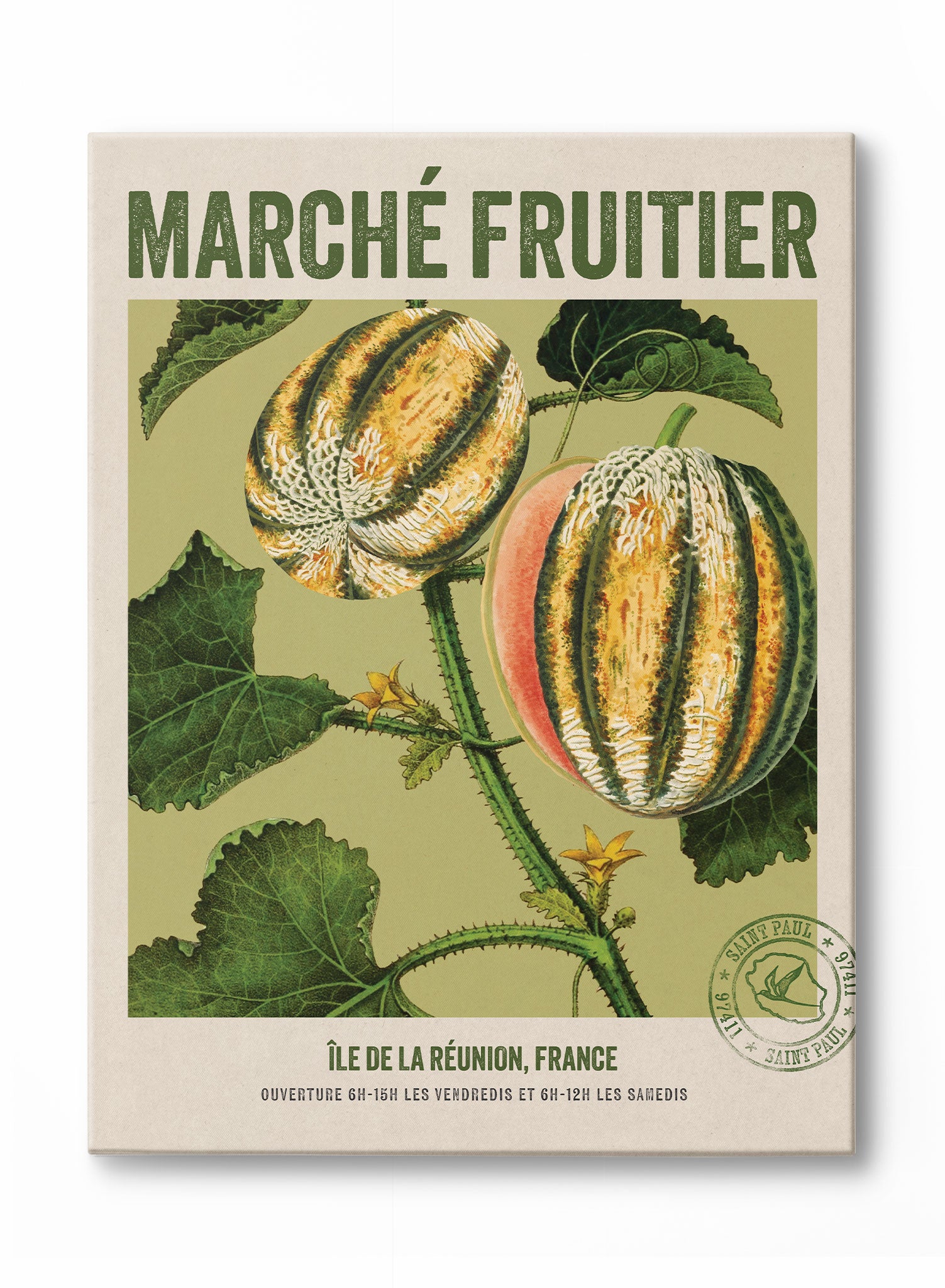 Reunion Island Fruit Market Canvas Print - Tropical Wall Art Decor for Kitchen, Dining Room & Living Room