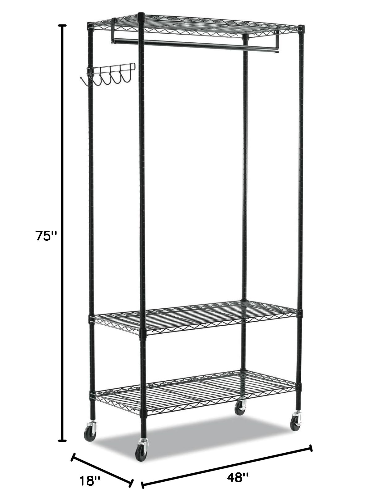 Alera Black Wire Shelving Garment Rack - Heavy Duty Clothes Storage Organizer for Closet, Laundry Room & Retail Stores