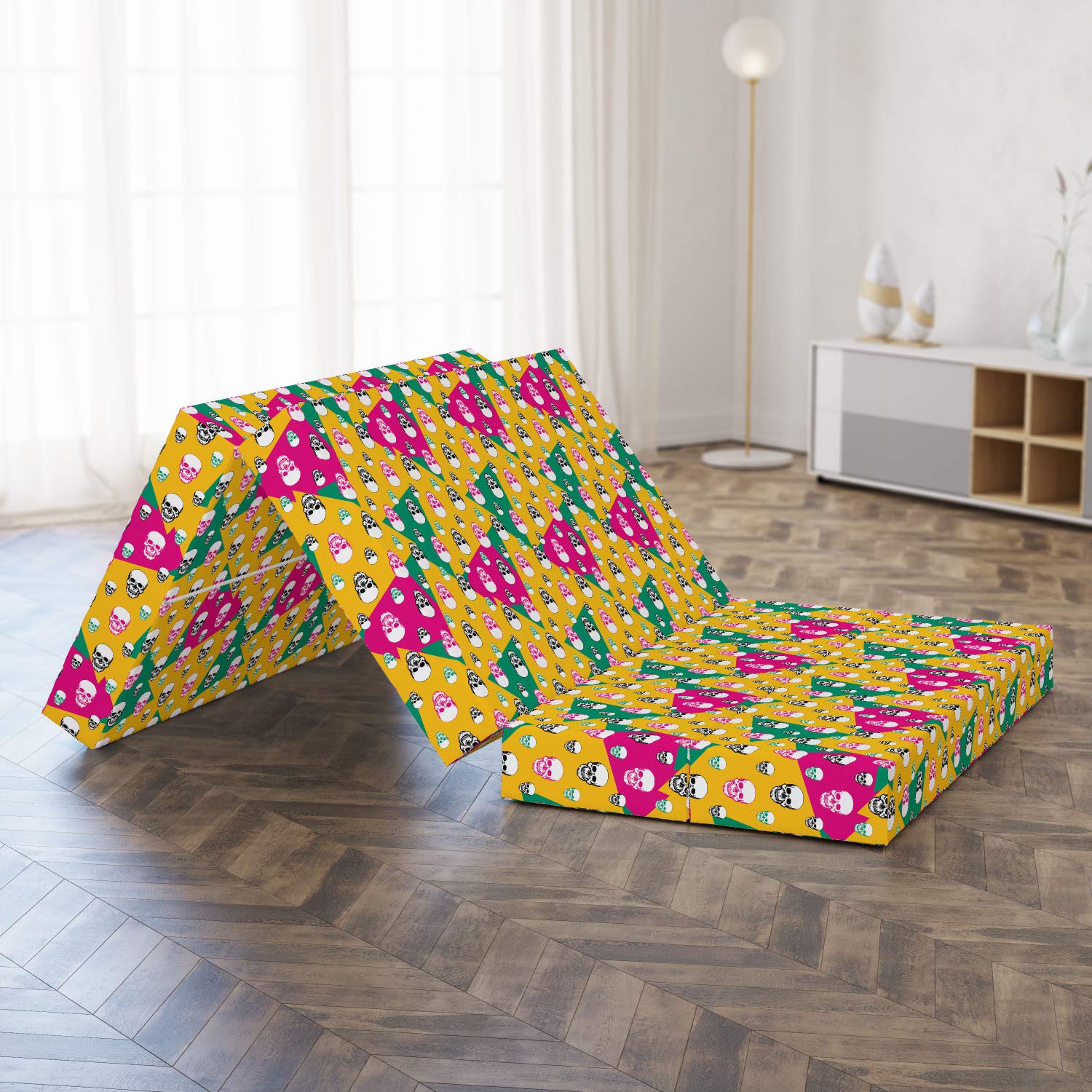 Ambesonne Geometric Foldable Mattress - Triangle Head Bones Design, 78.7