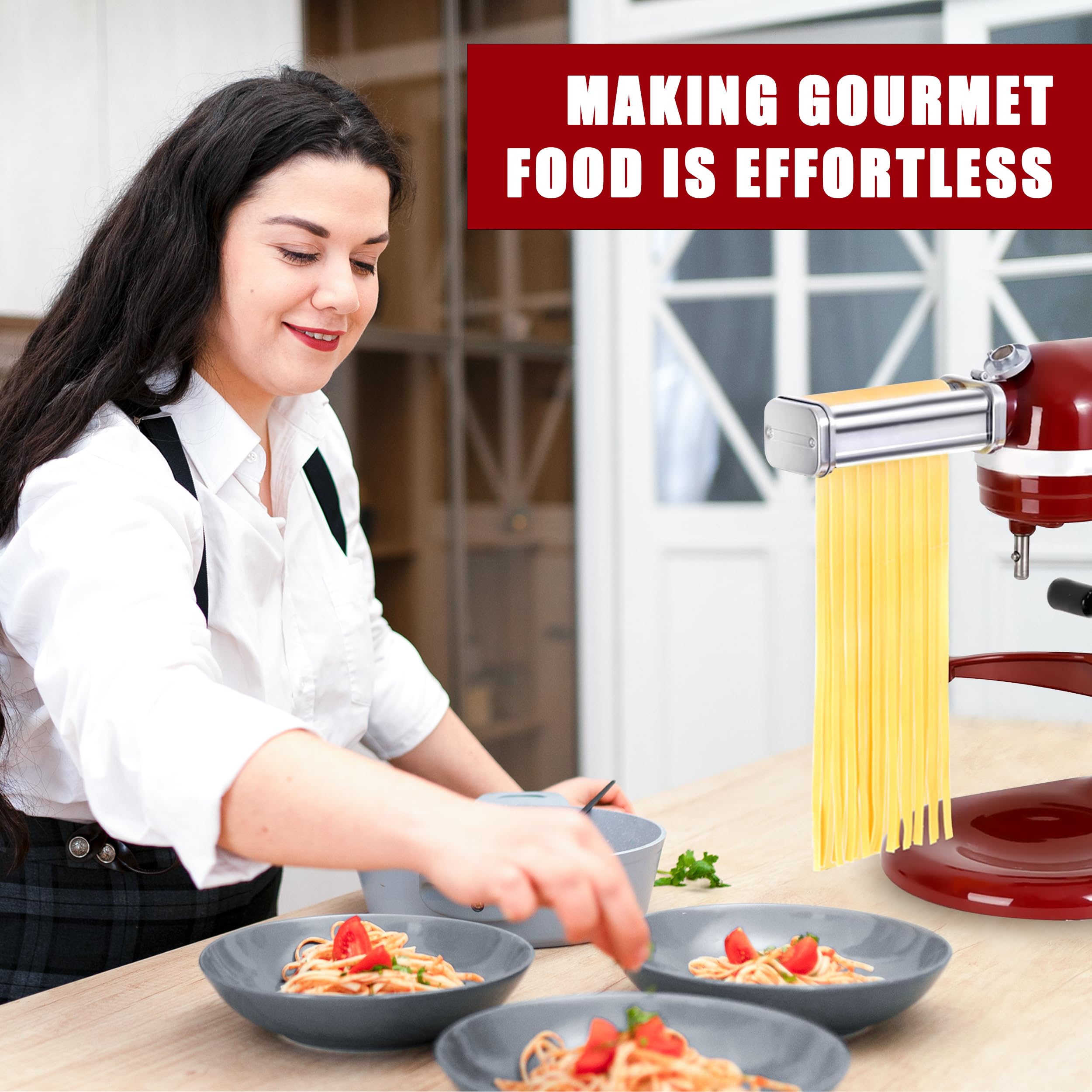3-Piece Stainless Steel Pasta Maker Set - KitchenAid Stand Mixer Pasta Roller, Spaghetti & Fettuccine Cutter Attachment | Perfect for Homemade Italian Pasta, Restaurant-Style Noodles & Family Cooking