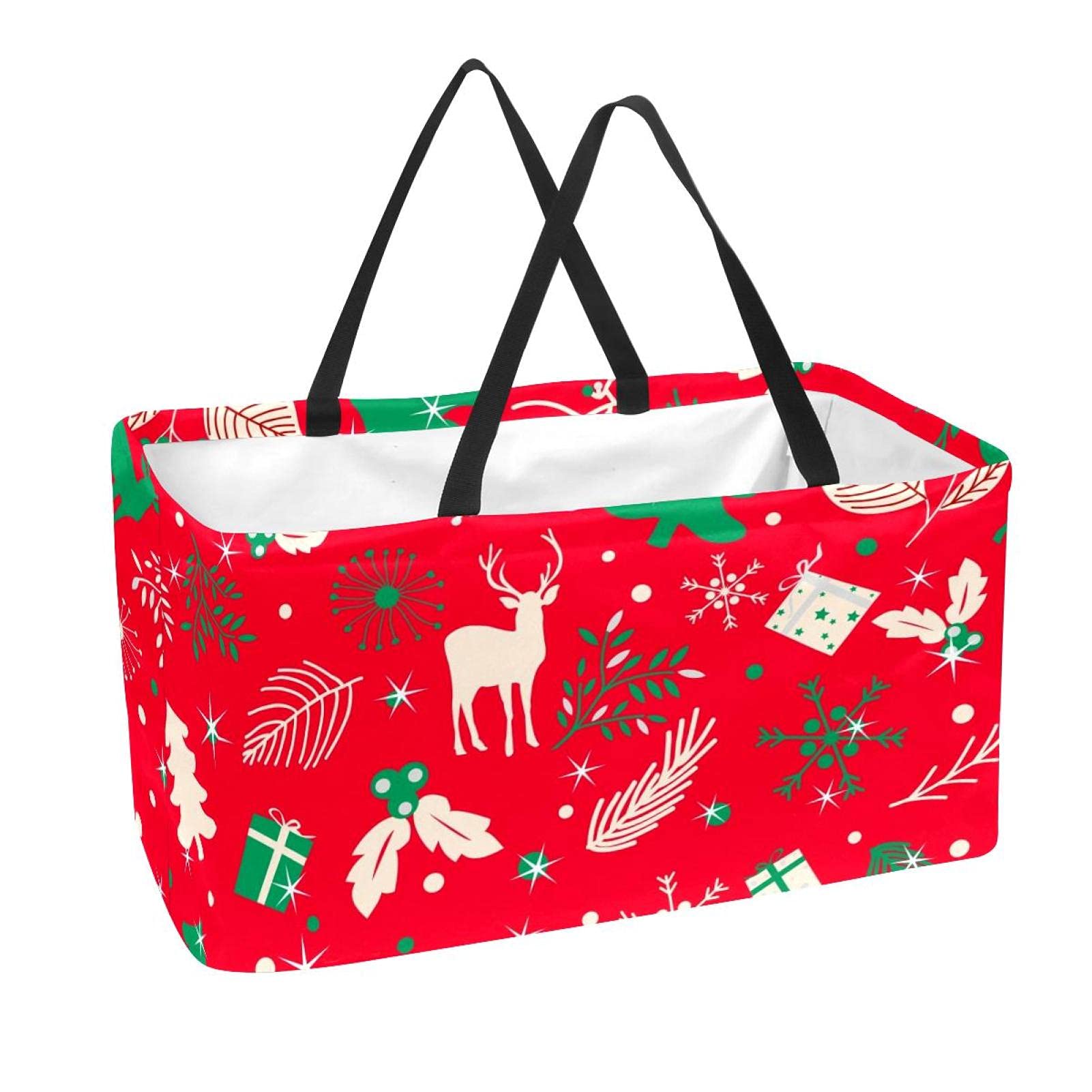 Reusable Grocery Bags - Collapsible Storage Baskets with Santa Hat Skull Design for Shopping, Travel & Home Organization | Eco-Friendly Foldable Tote Bags