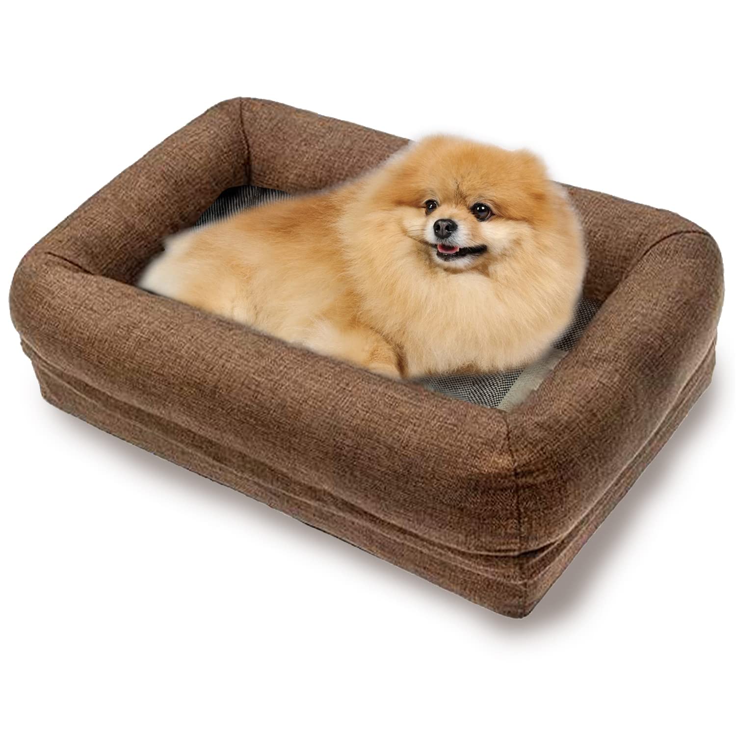 ShellKingdom Small Dog Bed & Cat Bed - Soft Removable Washable Fabric Cover, Cozy Pet Sofa for Indoor Dogs & Cats (Brown) - Perfect for Living Room, Bedroom & Pet Napping Areas