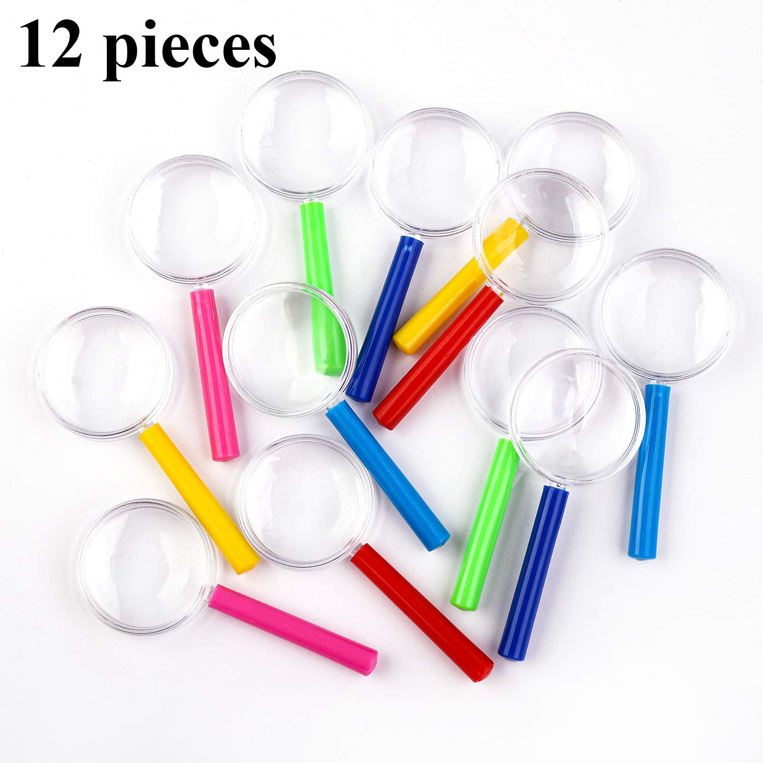 Colorful 12-Pack Plastic Magnifying Glasses for Kids Party Favors & Science Fun