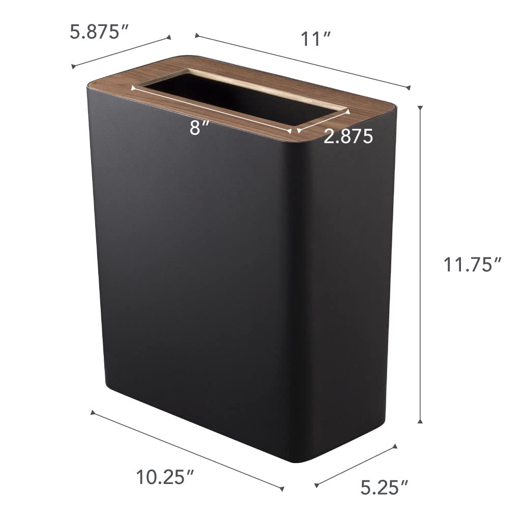 Yamazaki Home Small Modern Trash Can - Stainless Steel & Wood Waste Bin for Bathroom, Kitchen, Office - Compact Size Walnut Finish - Perfect for Small Spaces & Home Organization