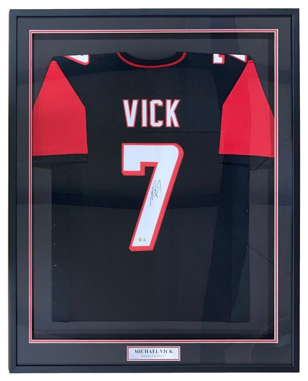 Authentic Michael Vick Atlanta Falcons Signed Framed Black Football Jersey with COA - Perfect for Sports Memorabilia Collectors and Falcons Fans Home Decor