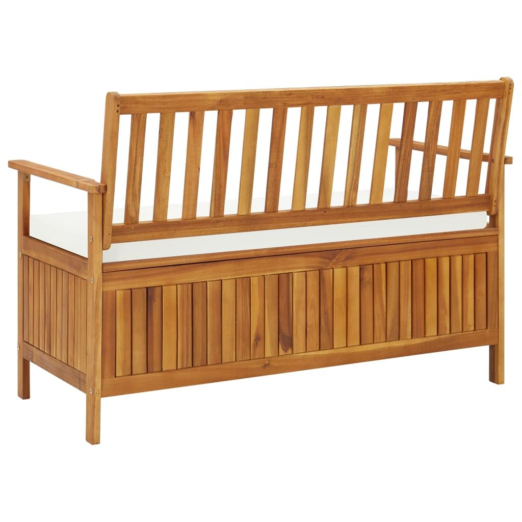 vidaXL Solid Acacia Wood Outdoor Storage Bench with Backrest, Armrests & Cushion - 47.2