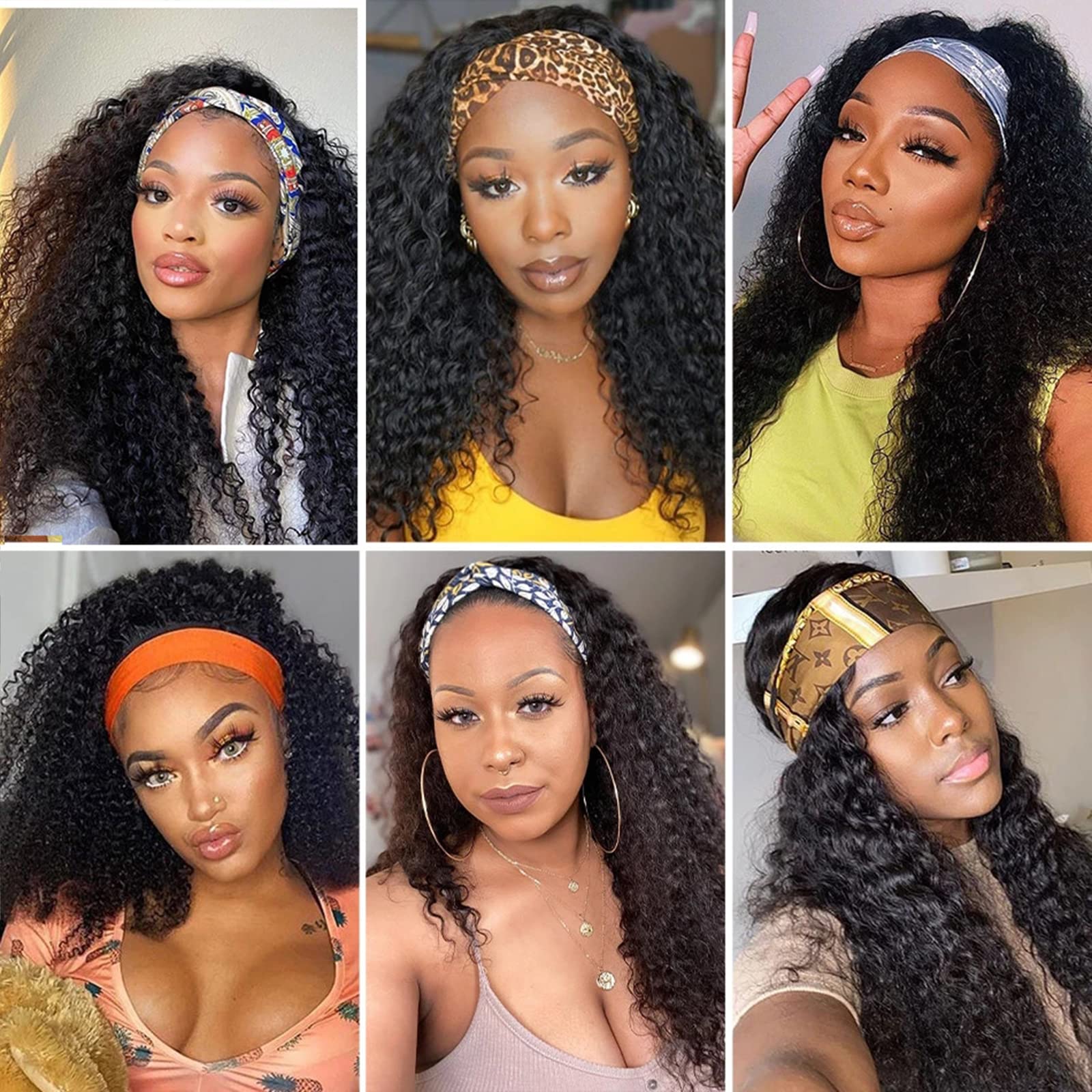 ISEE Headband Wig - Kinky Curly Human Hair Wigs for Black Women | Glueless No Lace Front | 180% Density 20 Inch | Perfect for Daily Wear, Parties & Protective Styling