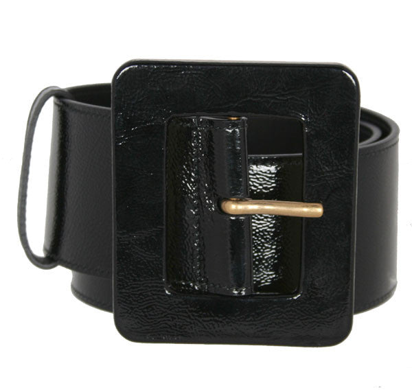 Black Patent Leather Square Waist Belt for Women - Stylish Fashion Accessory for Dresses, Jeans & Office Outfits