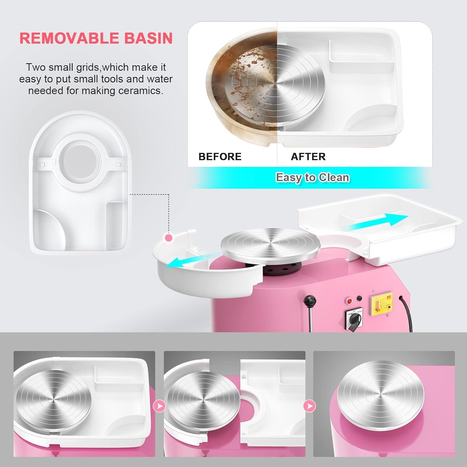 350W Electric Pottery Wheel with Foot Pedal - 25CM Ceramic Forming Machine for DIY Clay Art, Pottery Crafting & Ceramic Making - Perfect for Beginners & Artists (Pink) - Home Studio, Classroom & Art Workshop Essential