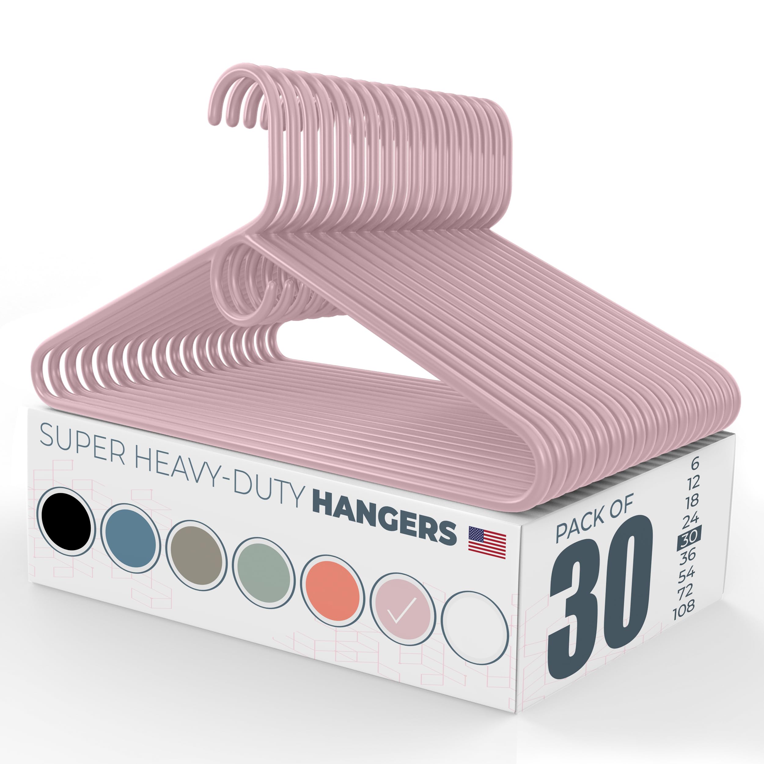 USA-Made Heavy Duty Plastic Clothes Hangers Bulk Pack - 20/30/50/100 Pack Options - Extra Strong Coat Hangers for Closet Organization & Wardrobe Storage (30 Pack, Rose) - Perfect for Retail Stores, Laundry Rooms & Home Closet Organization