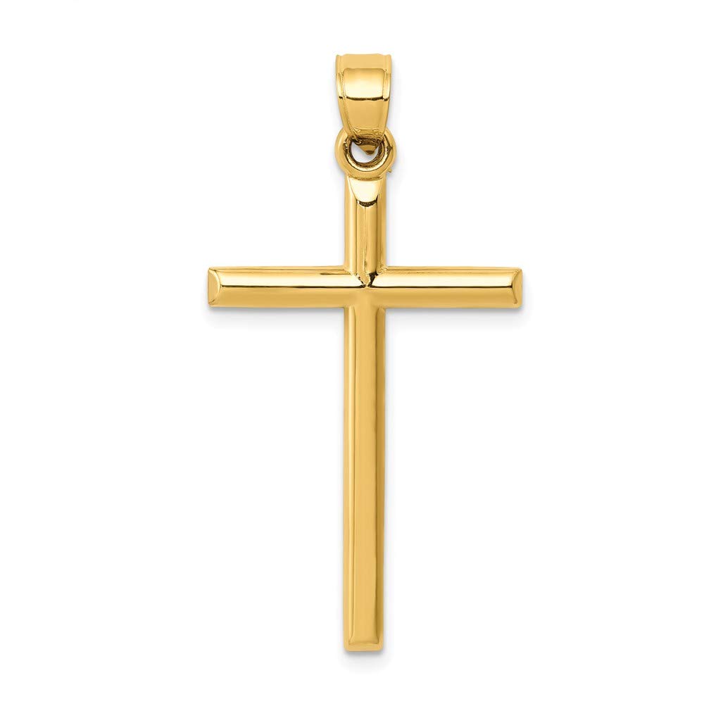 14K Yellow Gold Hollow Cross Pendant Necklace - Polished Religious Jewelry for Women & Men - Perfect for Gifts, Baptism, Weddings & Everyday Wear