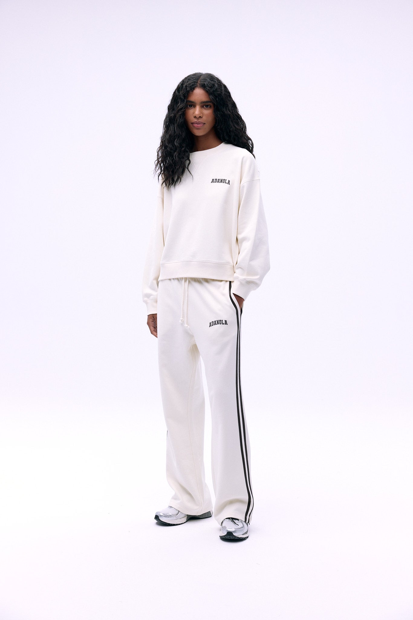 Varsity Loose Fit Sweatpants for Men & Women - Soft Cotton Joggers in Marshmallow White/Coffee Bean - Comfortable Lounge Pants for Yoga, Running, and Casual Wear