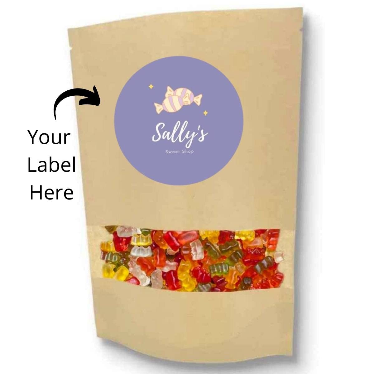 50 Kraft Stand Up Ziplock Bags with Window - 6.6