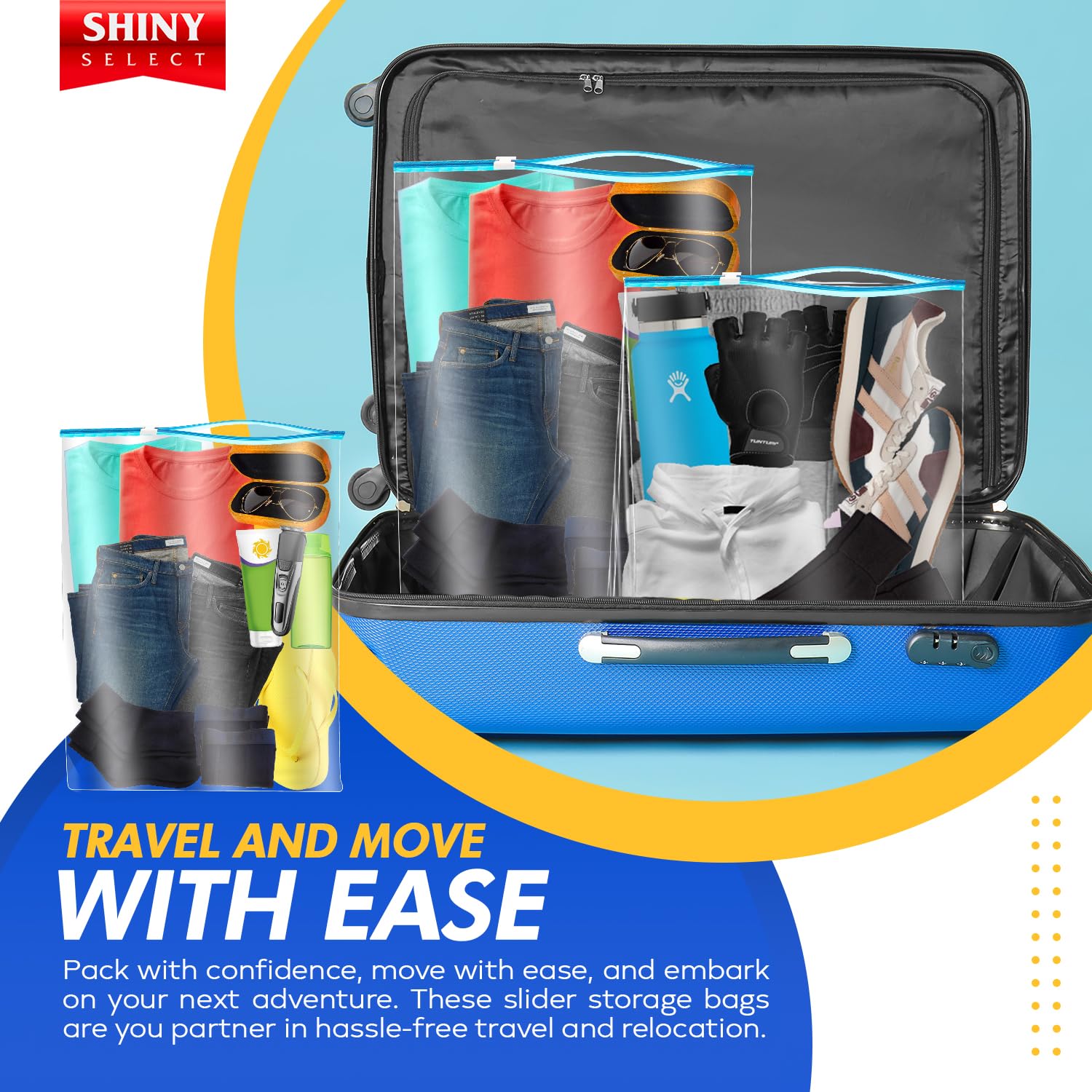 5 Gallon Jumbo Slider Storage Bags - 18x24 Inch Extra Large Clear Plastic Bags (10 Pack) - 2 Mil Thick Resealable for Home Organization, Travel, Seasonal Clothes & Baby Essentials - Perfect for Kitchen Storage, Luggage Packing & Closet Organization
