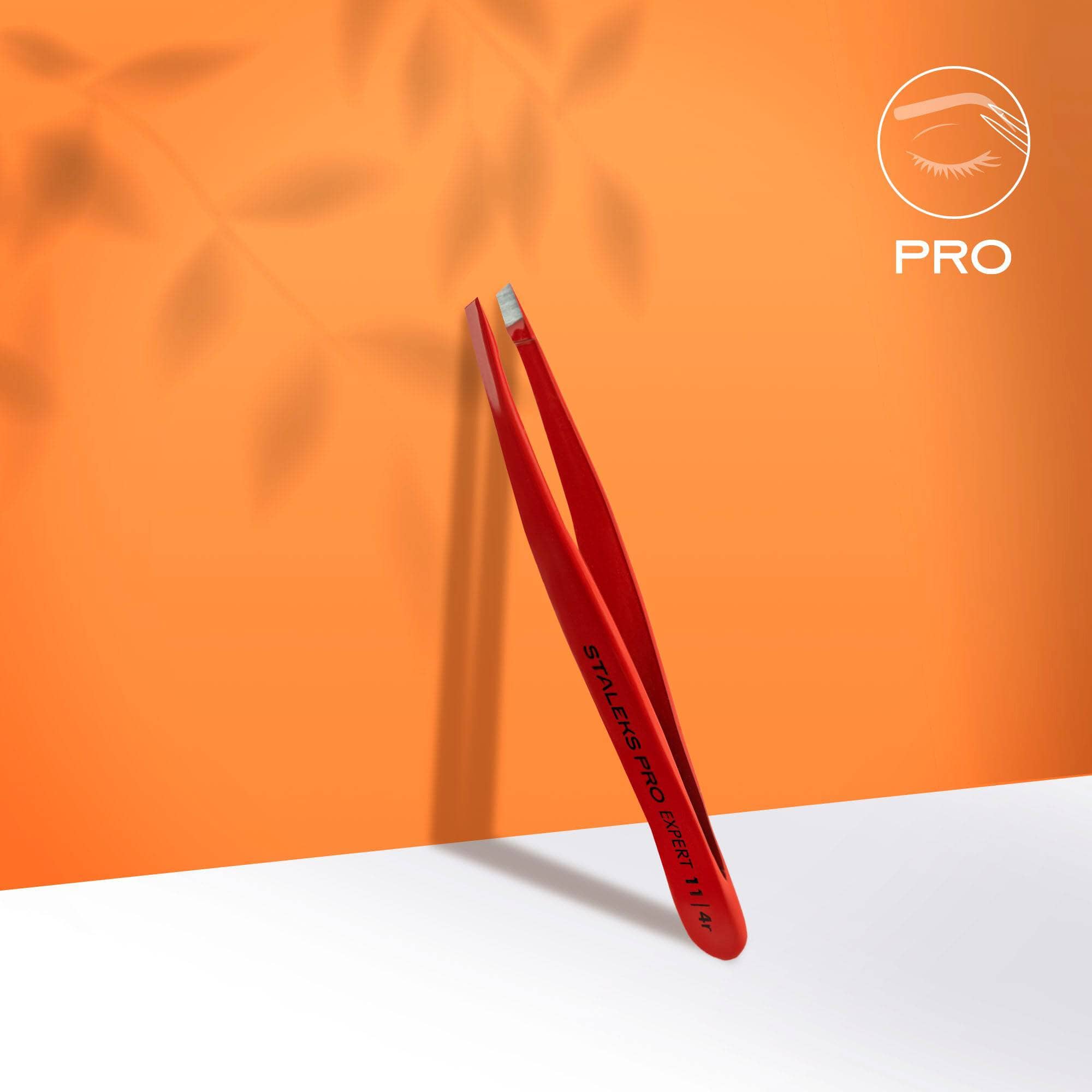 Staleks Expert 11 Eyebrow Tweezers - Narrow Slant Tip for Precise Plucking - Type 4 Red - Perfect for Salon, Home Use & Travel Grooming