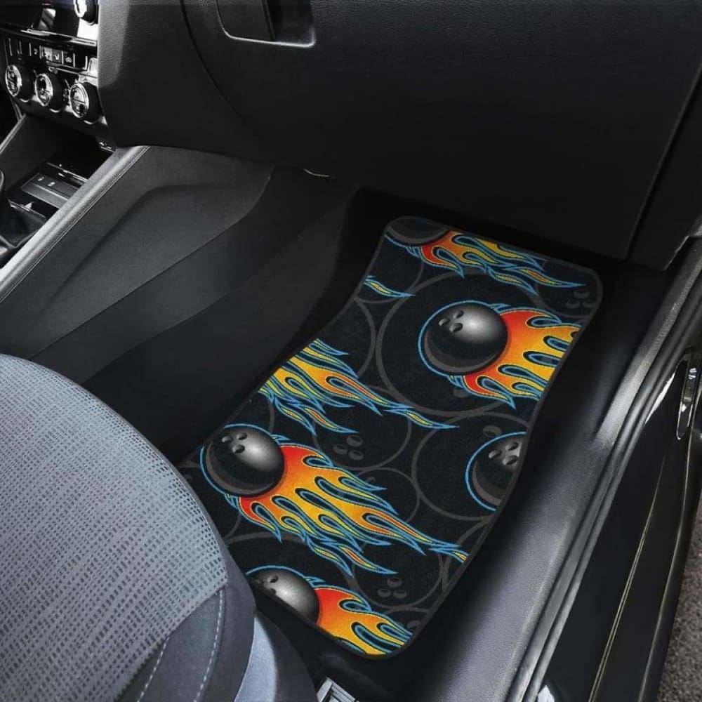Premium Bowling Balls Flame Pattern Car Mats - Non-Slip Front & Back Seat Floor Liners for Sports Enthusiasts - Perfect for Cars, Trucks & SUVs