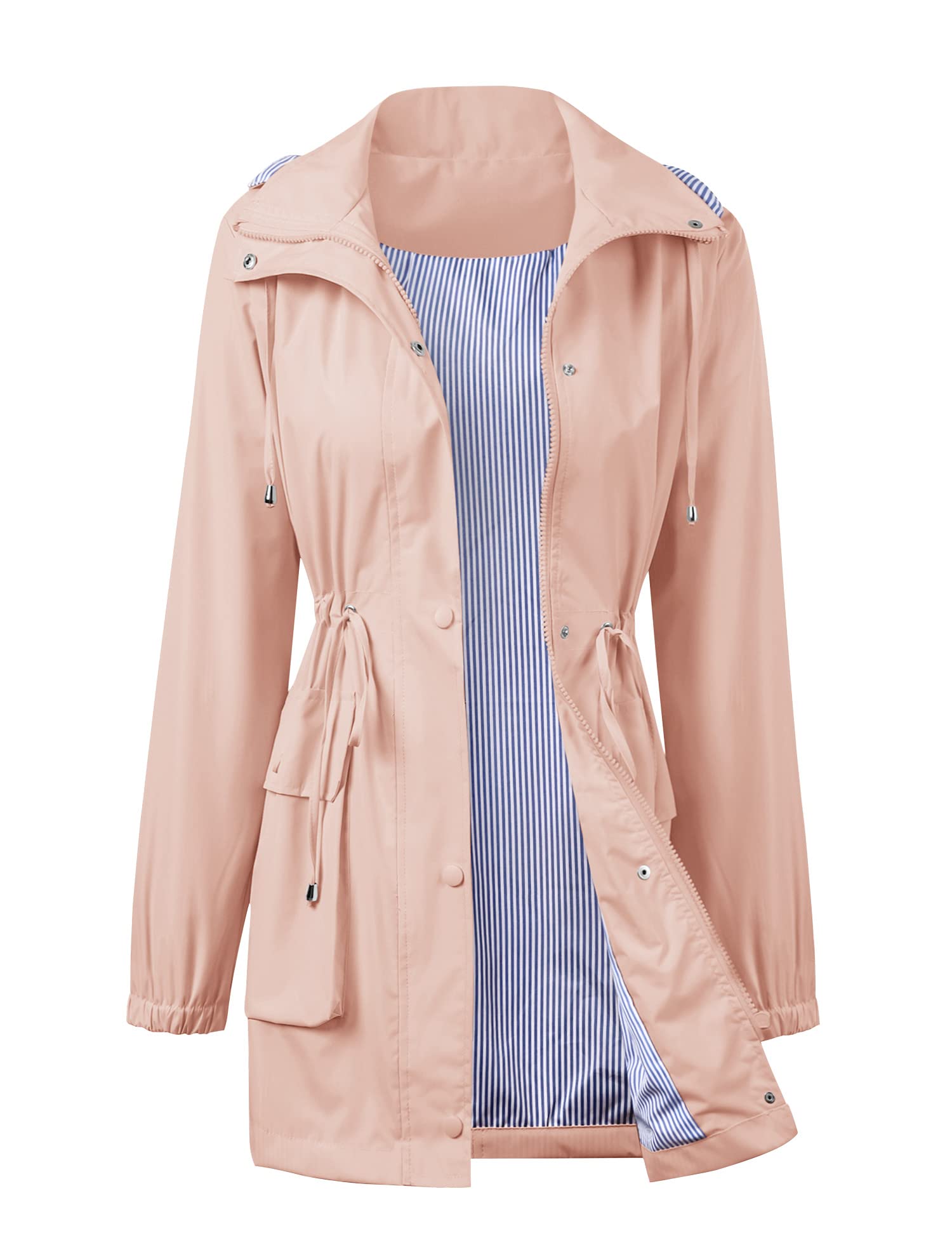 Avoogue Women's Lightweight Waterproof Raincoat with Hood - Windproof Outdoor Trench Coat for Hiking, Travel & Daily Commute