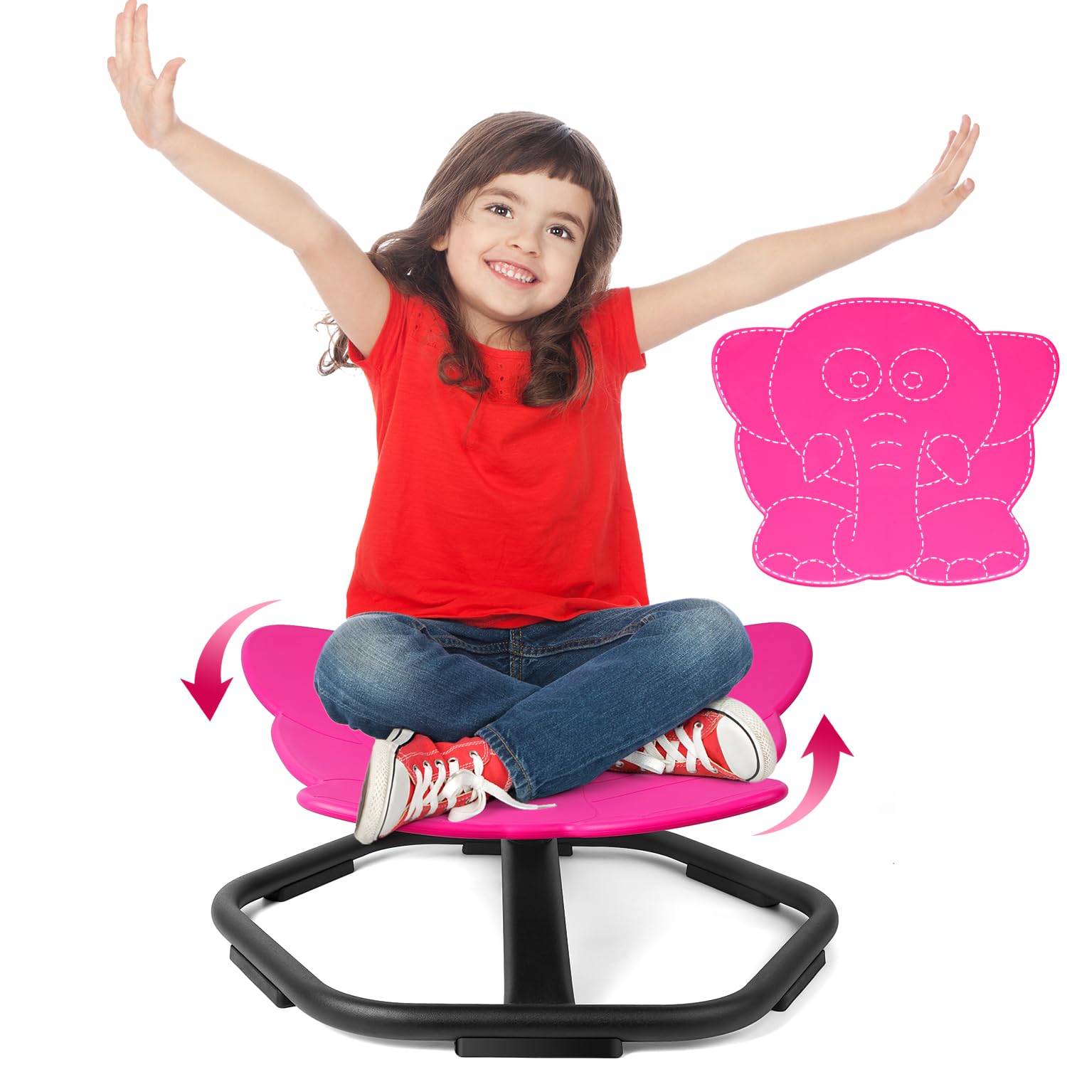 360° Swivel Elephant Chair for Kids - Spinning Wobble Seat, Sensory Balance Toy for Toddlers, ADHD & Autism Therapy Chair, Motion Sickness Relief - Fun Play Equipment for Boys & Girls (Pink) - Perfect for Classroom, Playroom & Sensory Integration Activities