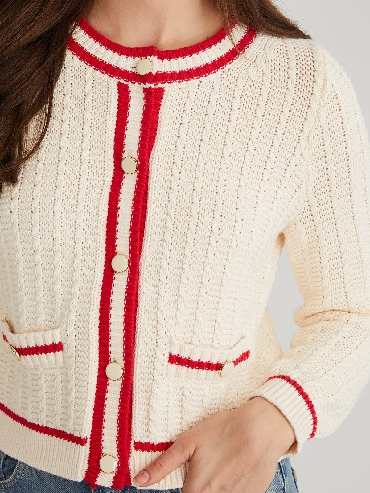 Laurel Women's Crewneck Tipped Cardigan Sweater - Soft Knit Open Front Long Sleeve Cover-Up for Fall & Winter | Perfect for Office, Date Night & Casual Outfits