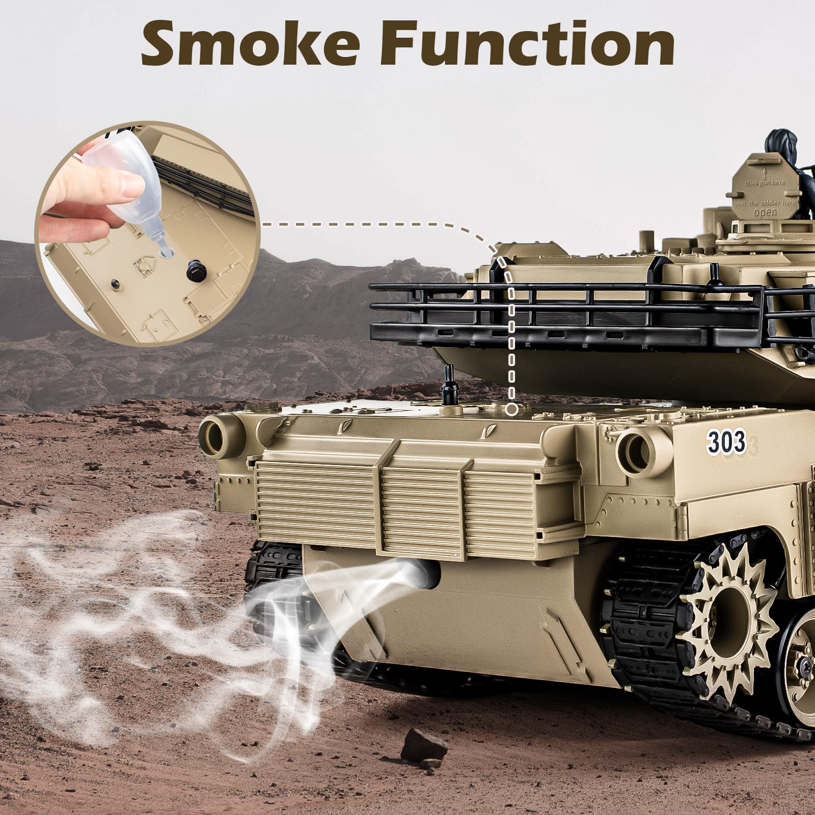1:18 Scale M1A2 Abrams RC Tank - 2.4GHz Remote Control Military Vehicle with Smoke, Light & Sound Effects | 15-Channel Battle Tank Shoots BBs & Water Bombs | Realistic Army Toy for Adults & Kids | Outdoor Play, Collectible Display & War Simulation