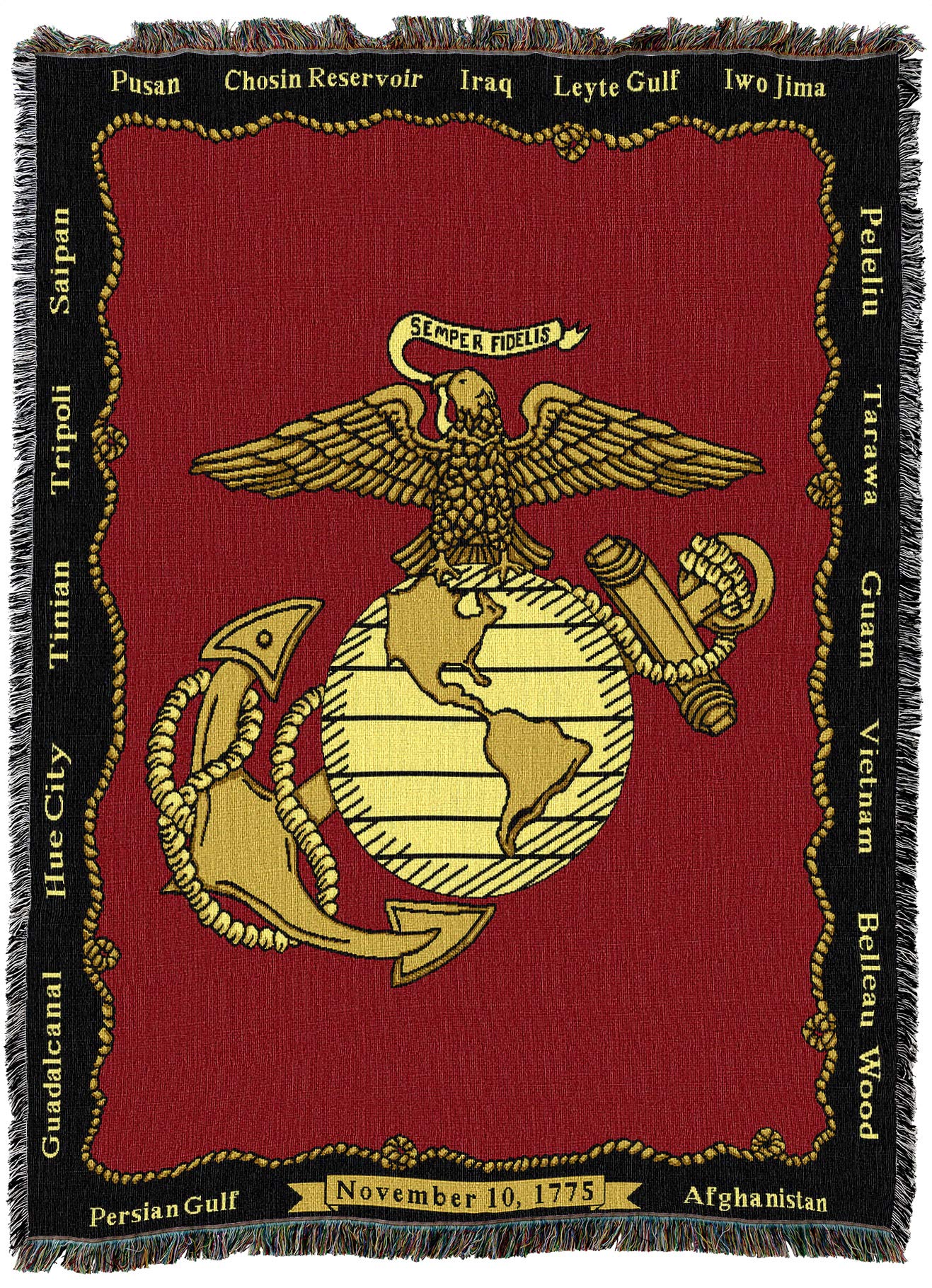 US Marine Corps Emblem Blanket - 100% Cotton Woven Military Tapestry Throw - Patriotic Gift for Veterans & Service Members - Made in USA (72x54) - Perfect for Home Decor, Military Appreciation & Cozy Nights