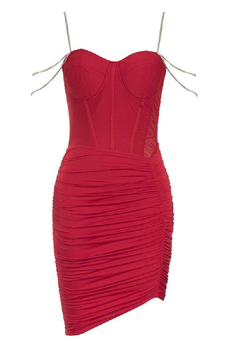 Sexy Red Stretch Slim Fit Pleated Bandage Cocktail Dress - Perfect for Night Out, Party, and Special Occasions - 796057487832