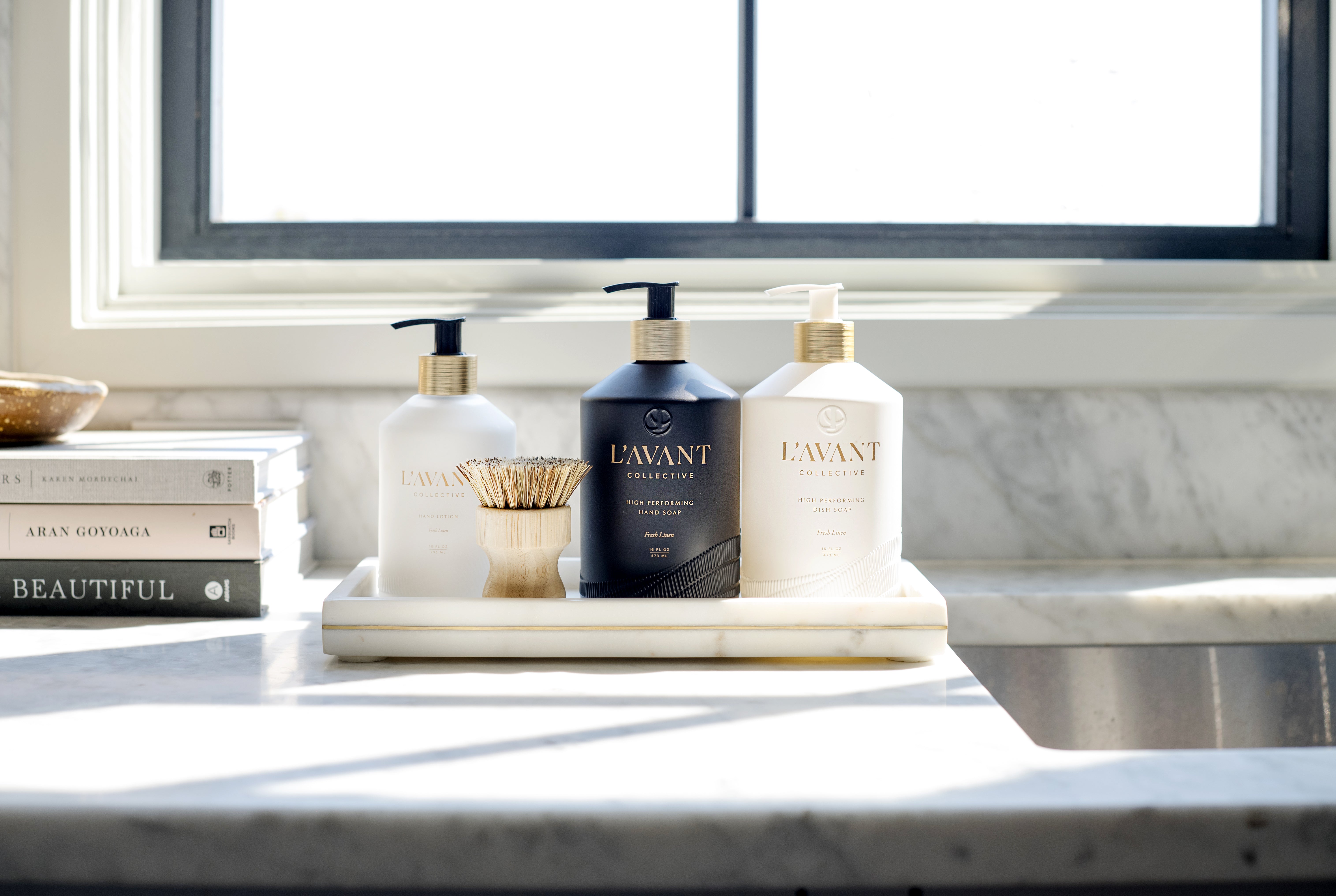 Premium Stainless Steel Sink Organizer Set - 3-Piece Kitchen Sink Caddy, Sponge Holder & Soap Dispenser - Space Saving Countertop Organizer for Bathroom or Kitchen (Brushed Nickel Finish) - Perfect for Small Apartments, RVs & Dorm Rooms