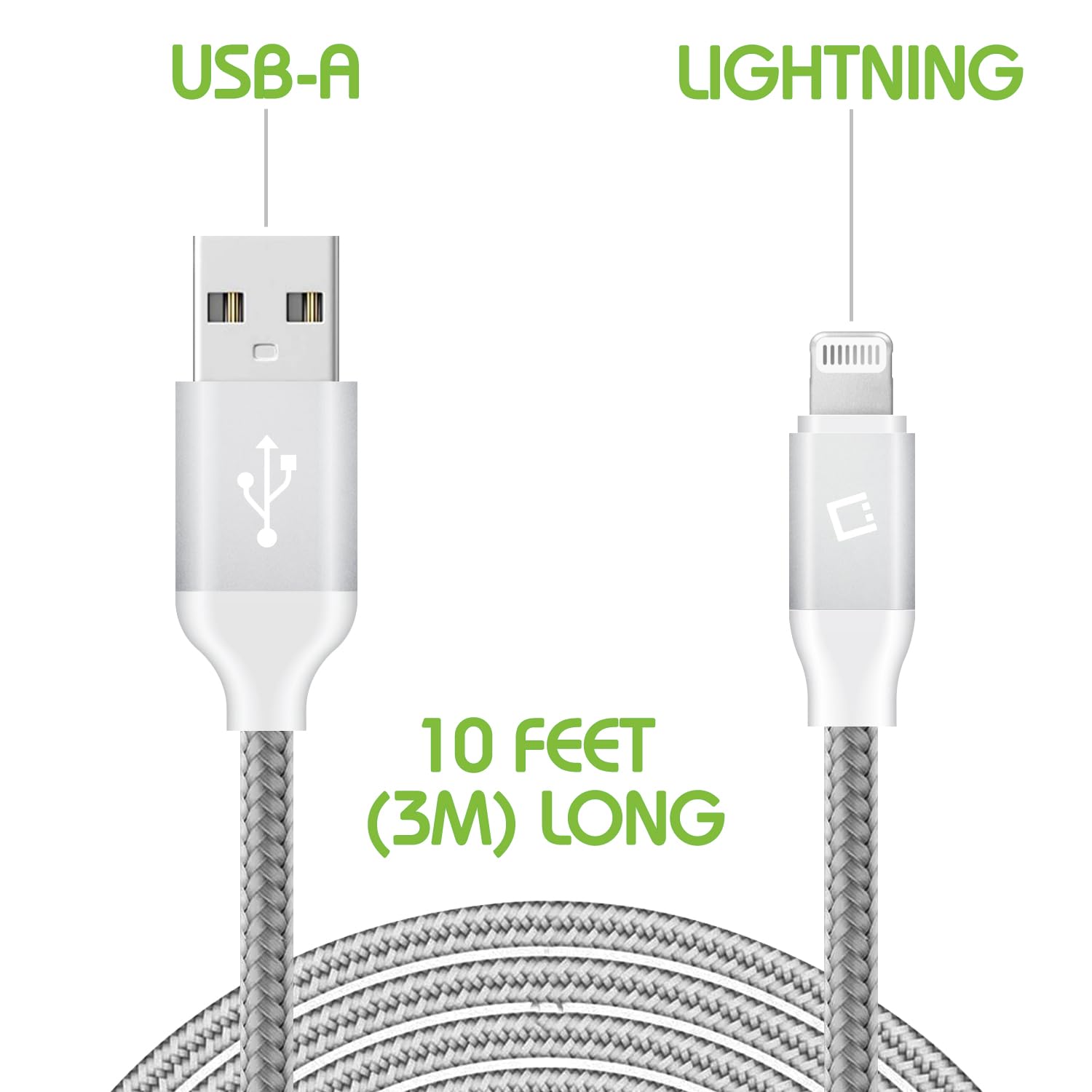Heavy-Duty Nylon Braided Lightning Cable 10FT - Apple MFi Certified Charging Cord for iPhone 14/13/12/11/X/8/7 - Durable Fast Charging USB Cable for Home, Office, Car & Travel