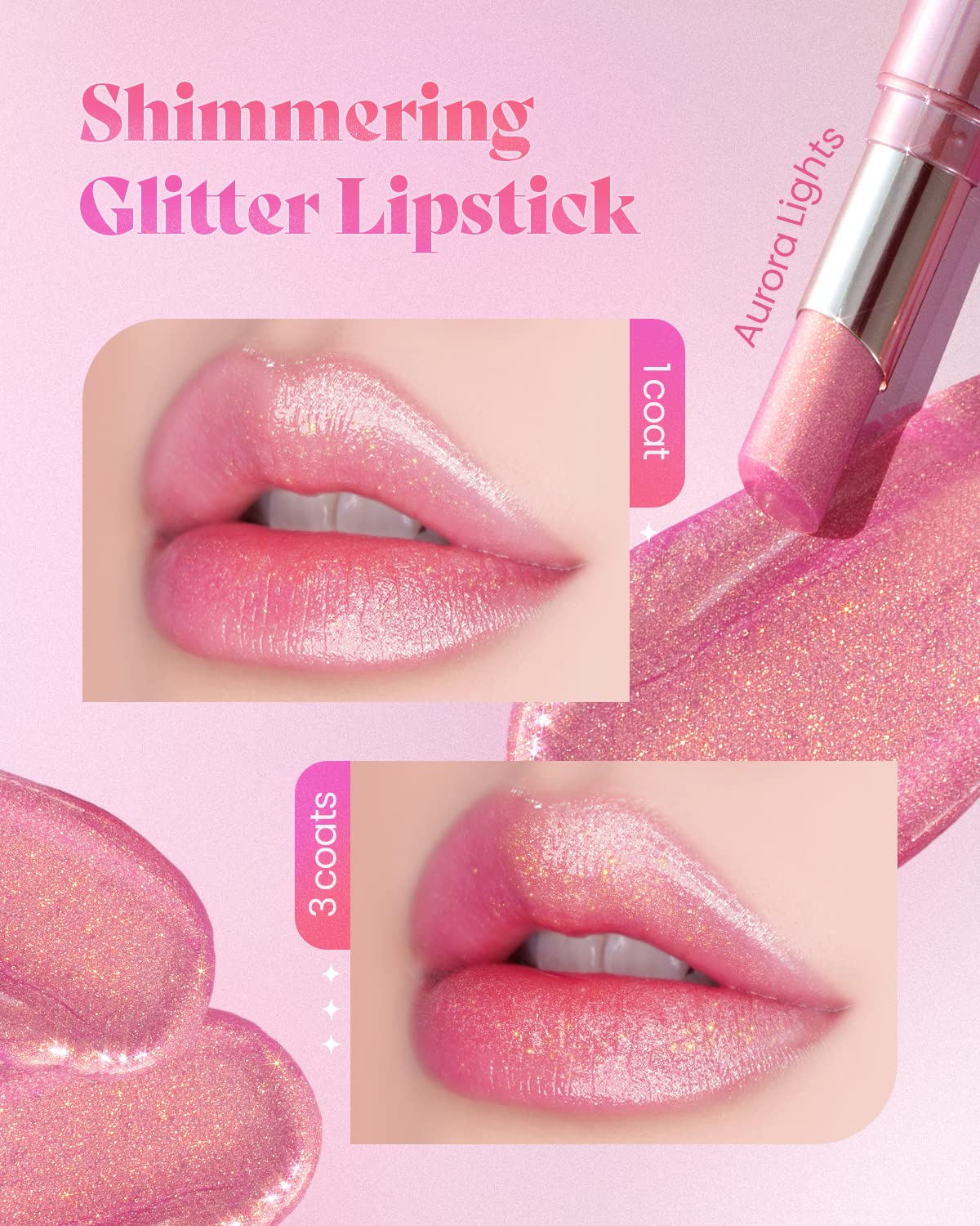 AMTS Aurora Lights Lip Balm - Hydrating Glitter Lipstick for Dry Lips | Korean Beauty Lip Tint | Perfect for Daily Makeup & Night Out