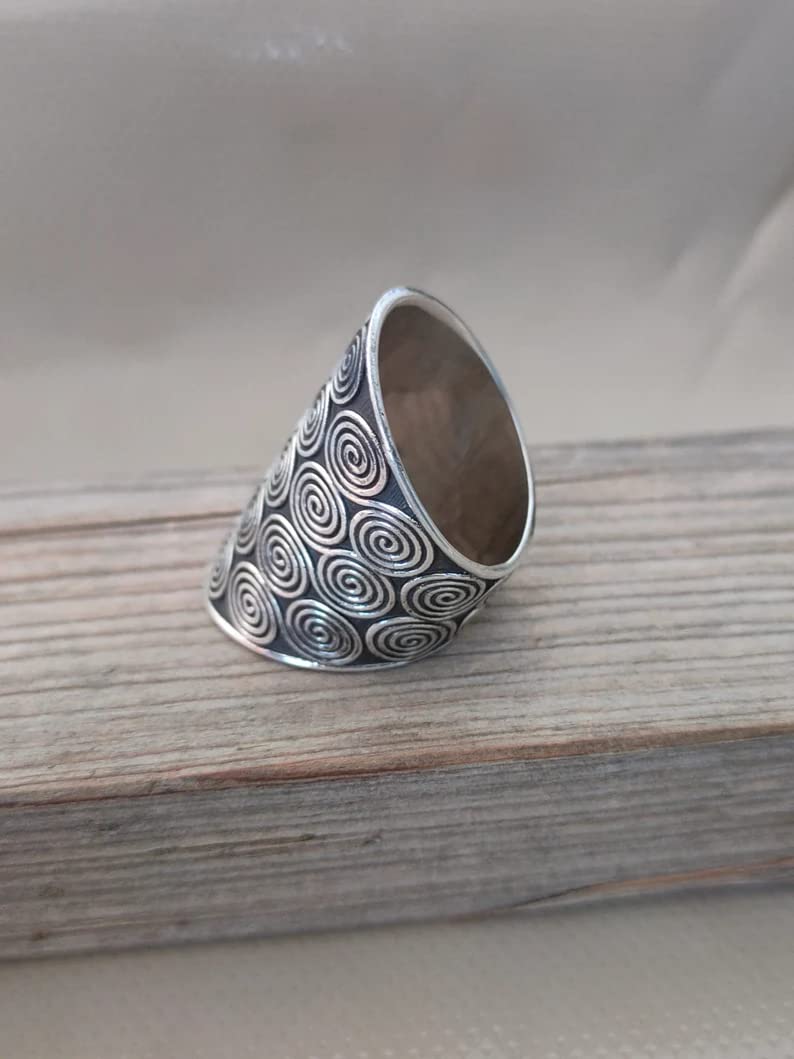 Handmade 925 Sterling Silver Band Ring - Unisex Statement Ring for Men & Women - Wide Boho Hippie Thumb Ring - Perfect Gift for Her - Durable Sterling Jewelry for Everyday Wear, Parties & Special Occasions