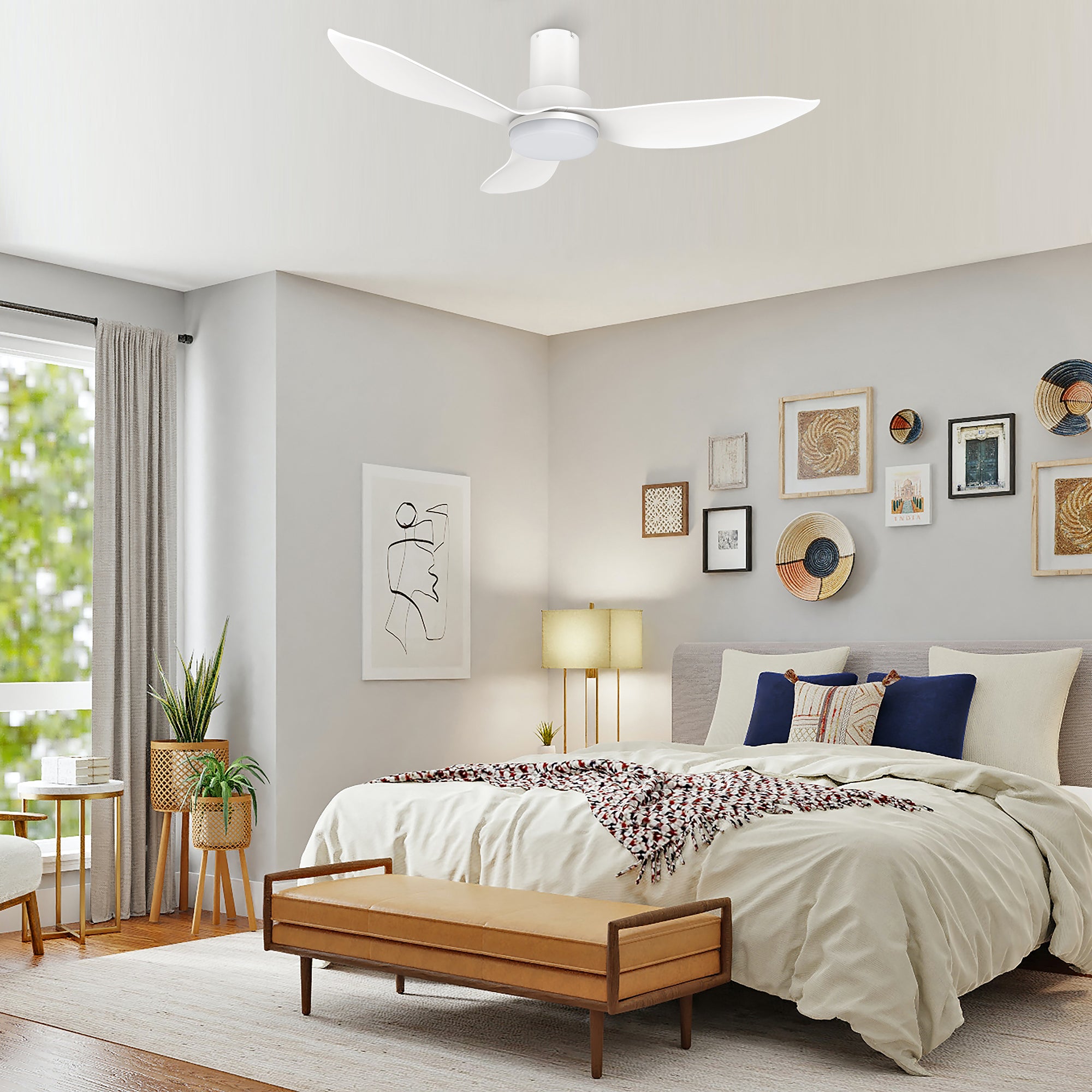 36 Inch Nefyn Flush Mount Ceiling Fan with LED Light and Remote Control - Perfect for Bedroom, Living Room, and Office Spaces