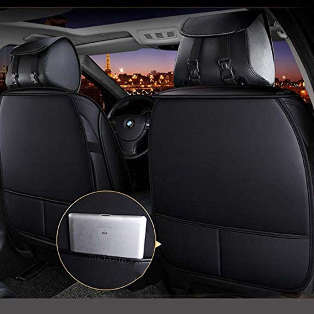 Skysep Crown Universal Fit 5-Seat Waterproof Leather Car Seat Covers Set - Adjustable & Removable Auto Seat Protector with 2 Lumbar Support Pillows & 2 Headrest Pillows (Black/Pink) - Perfect for SUVs, Sedans & Family Vehicles