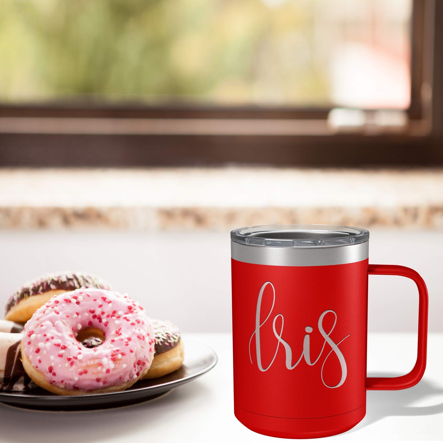Personalized Red Matte Stainless Steel Coffee Mug 15 oz - Custom Engraved Vacuum Insulated Travel Cup with Handle - Perfect Gift for Office, Home & Outdoor Use