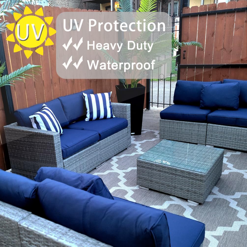 **Oslimea 2-Pack Waterproof Outdoor Patio Cushion Covers 22x20x4 Inch - Washable Furniture Slipcovers for Sofa, Couch & Chair - Indoor & Outdoor Use - Blue**    *(Perfect for backyard lounging, poolside relaxation, and patio furniture protection from sun, rain, and spills.)*