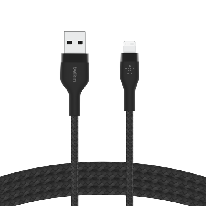 Belkin Pro Flex USB A to Lightning Cable 1M (3.3ft) - Durable Fast Charging & Sync Cable for iPhone/iPad - Black | Perfect for Home, Office & Travel Charging