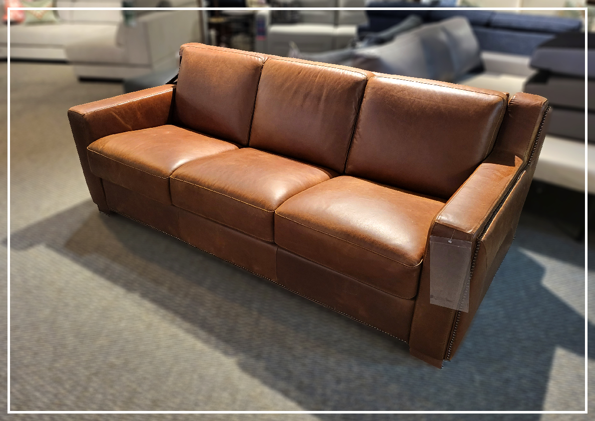 Kathy Ireland Alaves 3-Seater Brown Genuine Leather Queen Size Sleeper Sofa Bed - Convertible Couch for Living Room, Guest Room & Small Spaces