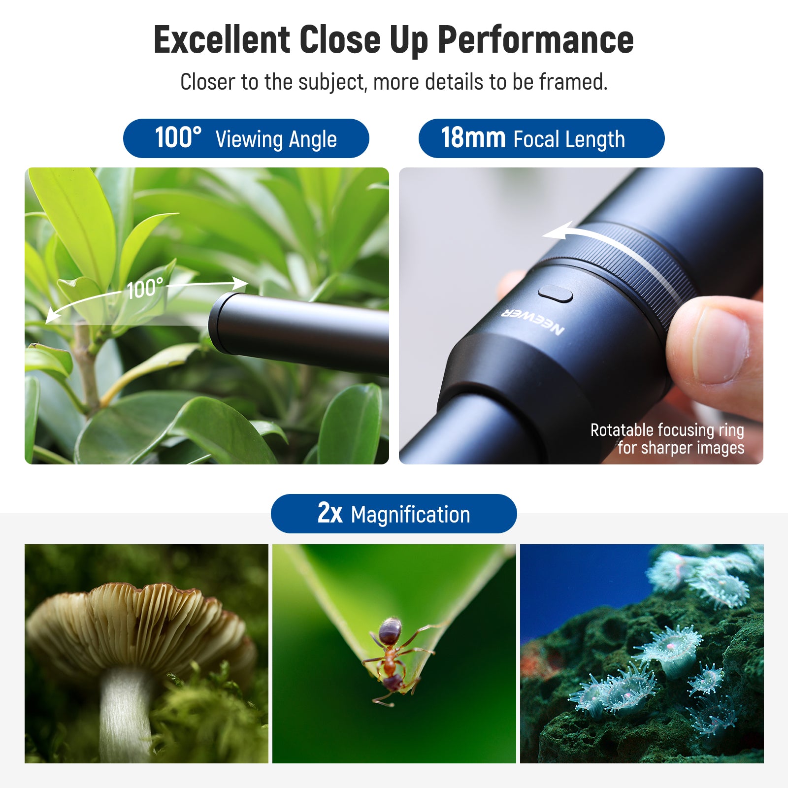 NEEWER LS 51 18mm 2x Macro Probe Lens with 17mm Thread - Professional Close-Up Photography for Jewelry, Electronics & Small Object Inspection