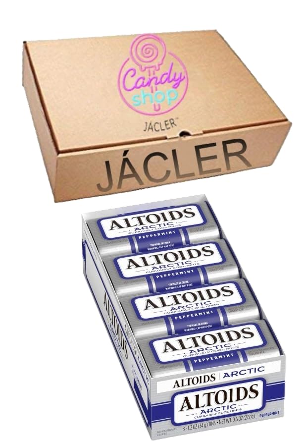 JÁCLER ALTOIDS Arctic Peppermint Mints - 1.2 Oz Tin (Pack of 8) | Strong Refreshing Breath Mints for Fresh Breath On-The-Go | Perfect for Office, Travel & After Meals