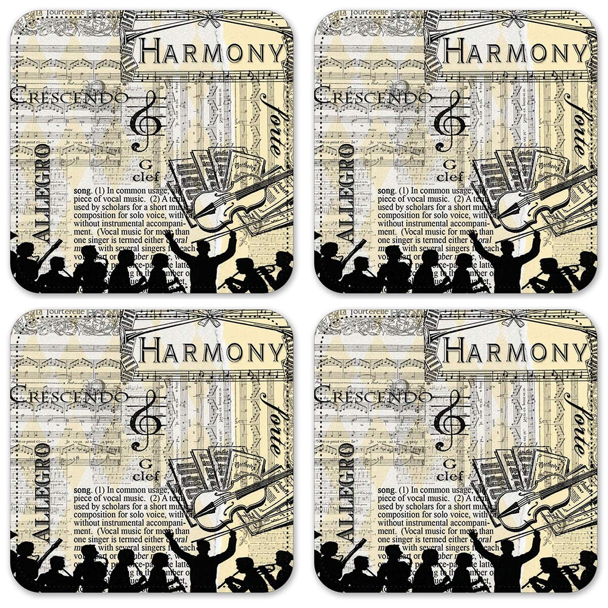 Premium Vinyl Drink Coasters Set of 4 - Non-Slip & Waterproof - Perfect for Dining Table, Coffee Table & Home Bar - Harmony Design