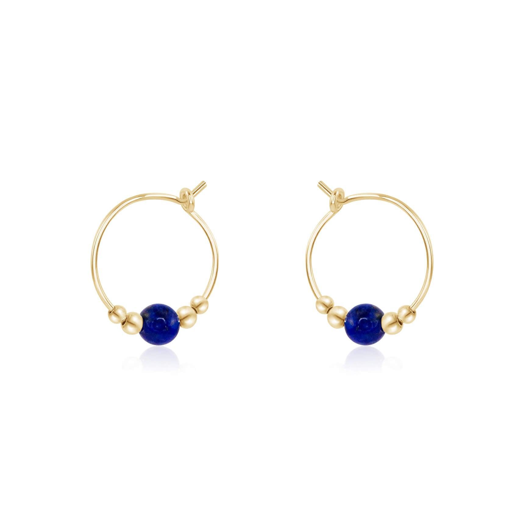 Lapis Lazuli Gemstone Hoop Earrings - 14K Gold Plated Tiny Beaded Hoops for Women, Boho Chic Jewelry Gift for Her | Perfect for Parties, Weddings & Everyday Wear
