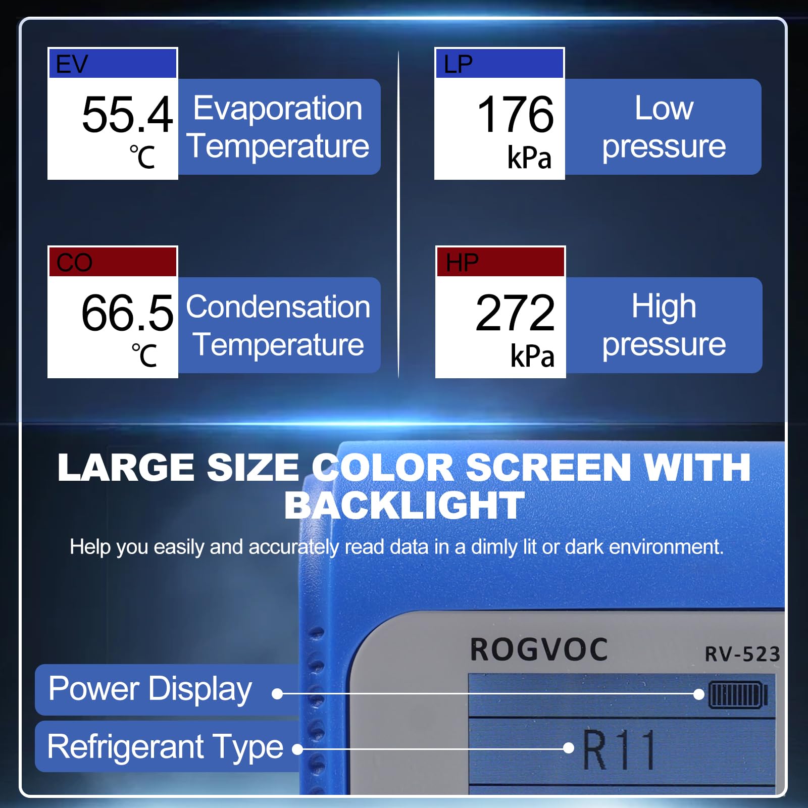 Professional Digital Manifold Gauge Set for HVAC Systems - R22/R410A/R134A Refrigerant AC Pressure & Leak Testing Kit with 3 Hoses | Perfect for HVAC Technicians, AC Maintenance & Refrigerant Recharging