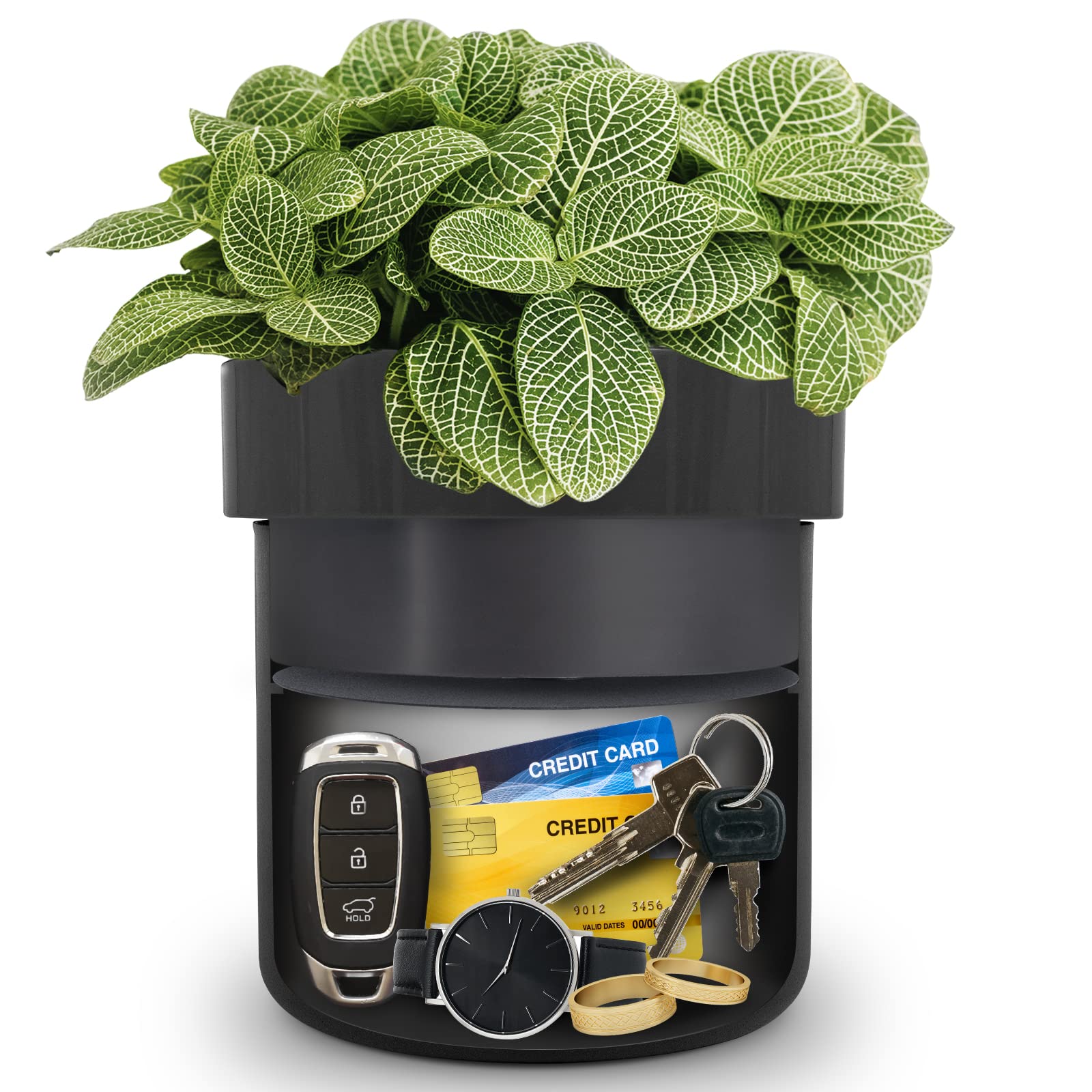 ISLANDSAFE Diversion Safe - Hidden Key Lock Box for Outdoor & Indoor Use | Flower Pot Key Holder for Garden, Home, Office Security | Secret Storage for Cash, Valuables (Matte Black) | Perfect for Yard, Patio & Emergency Key Hiding