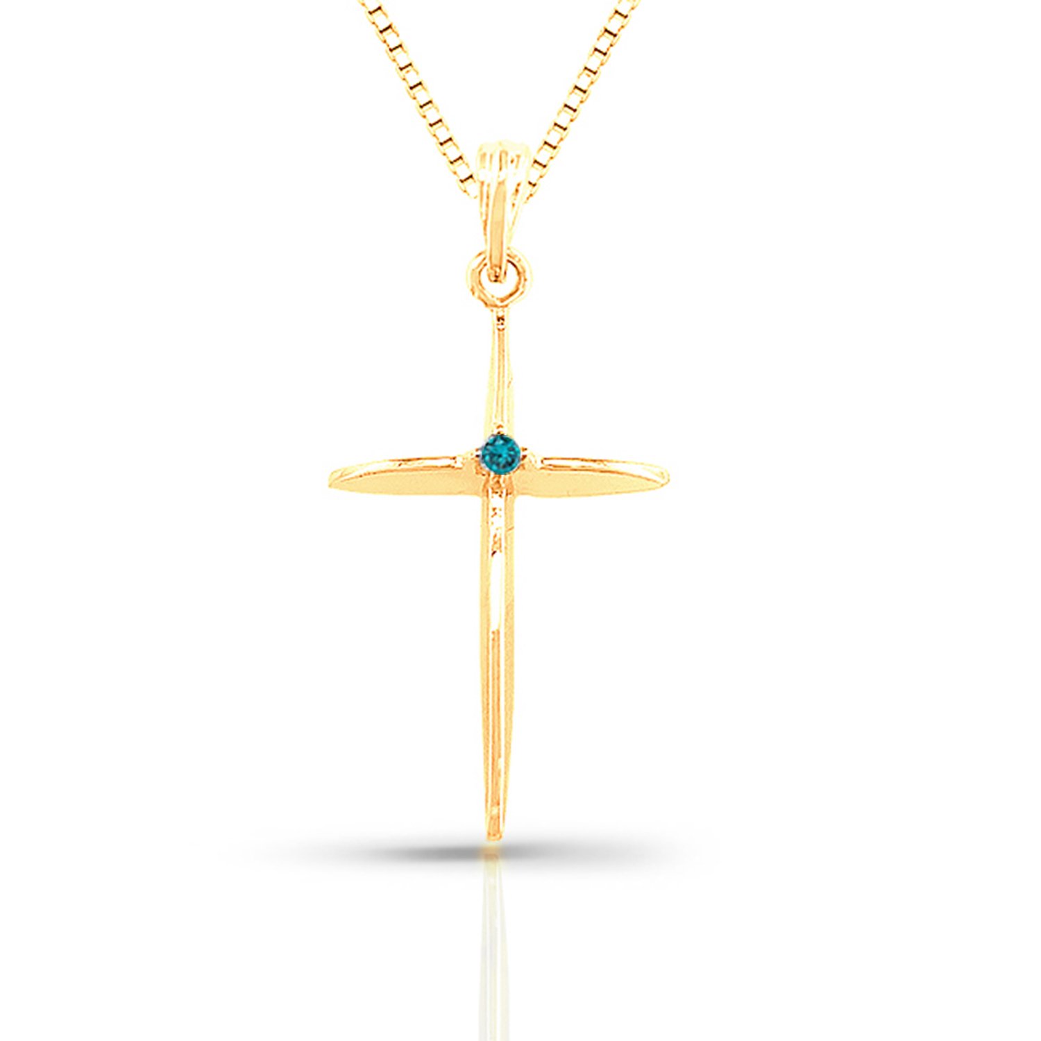 10K Gold Round-Cut Blue Diamond Cross Pendant Necklace (0.03 CTTW, I1-I2 Clarity) - Elegant Religious Jewelry for Women, Perfect for Baptism, Confirmation & Everyday Wear