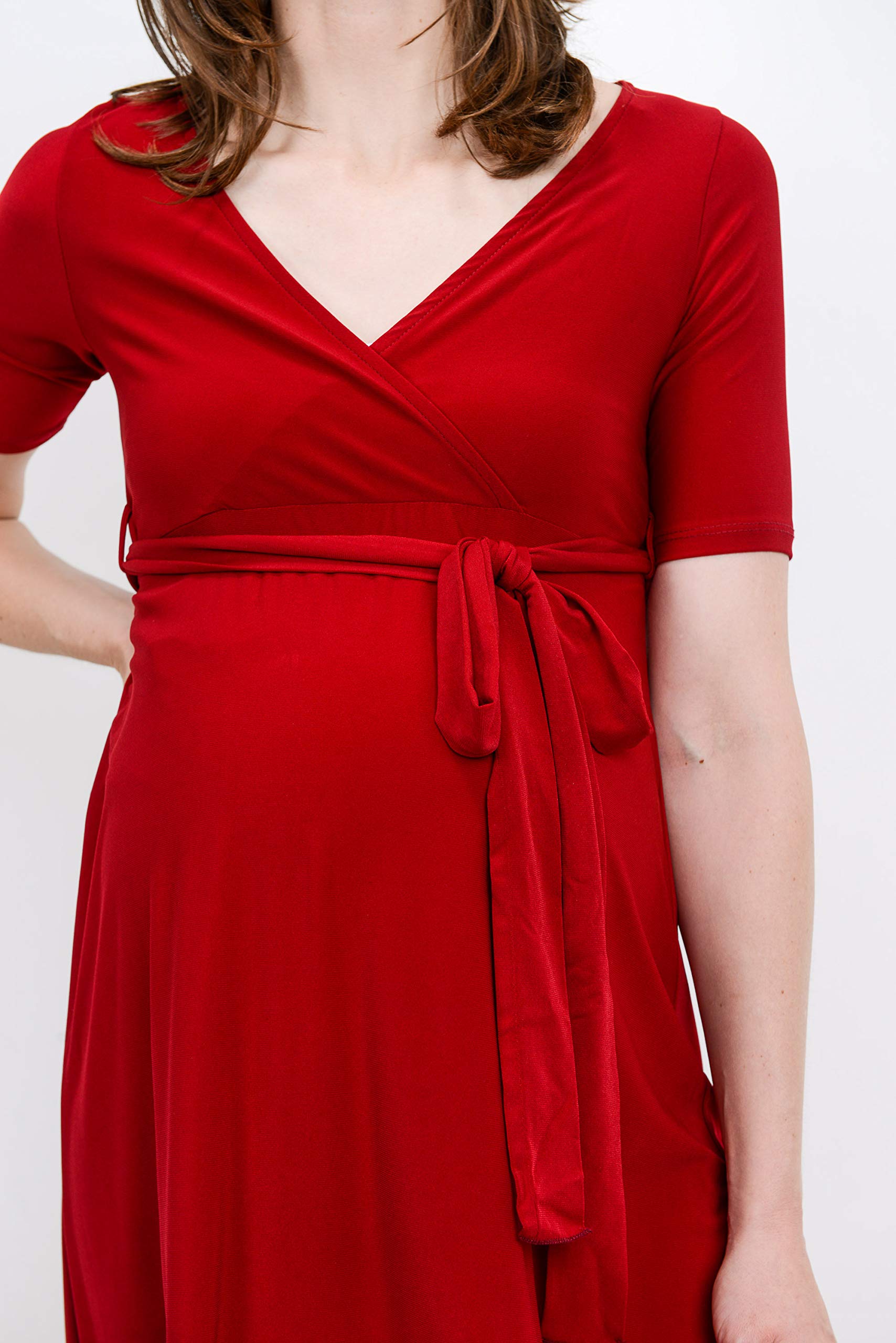 Maternity Wrap Dress for Women - Mid-Length with Adjustable Waist Belt | Perfect for Pregnancy, Nursing & Postpartum Comfort