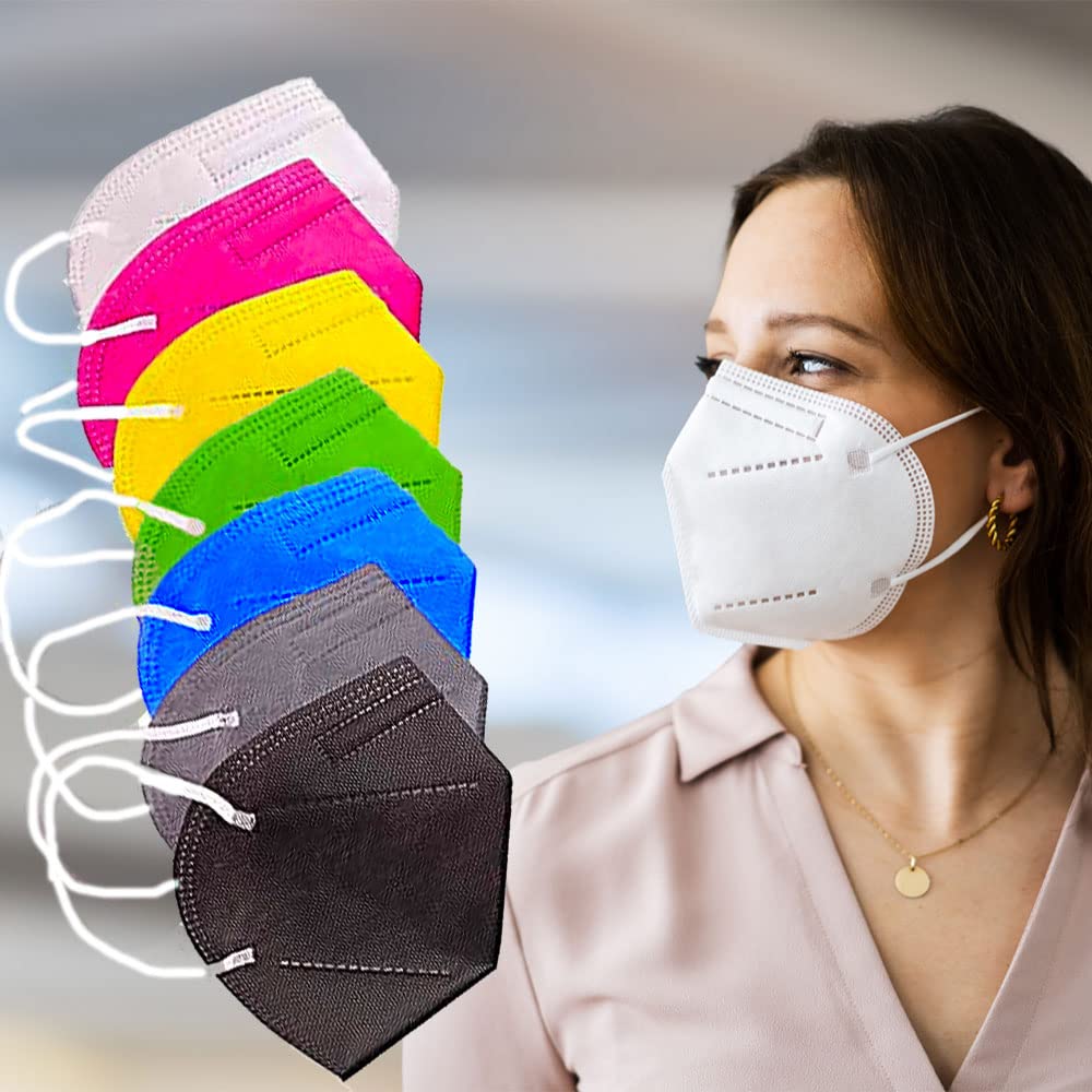 AmazerCare N95 Disposable Face Masks - 5-Layer Protection, CE Certified & ISO 13485 Approved - Multicolor Pack for Daily Use, Work, Travel and Public Safety